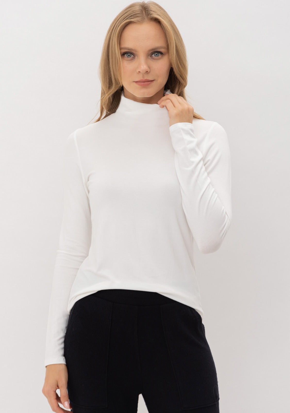 Double Layered Mock Neck L/S Top Shorter Body