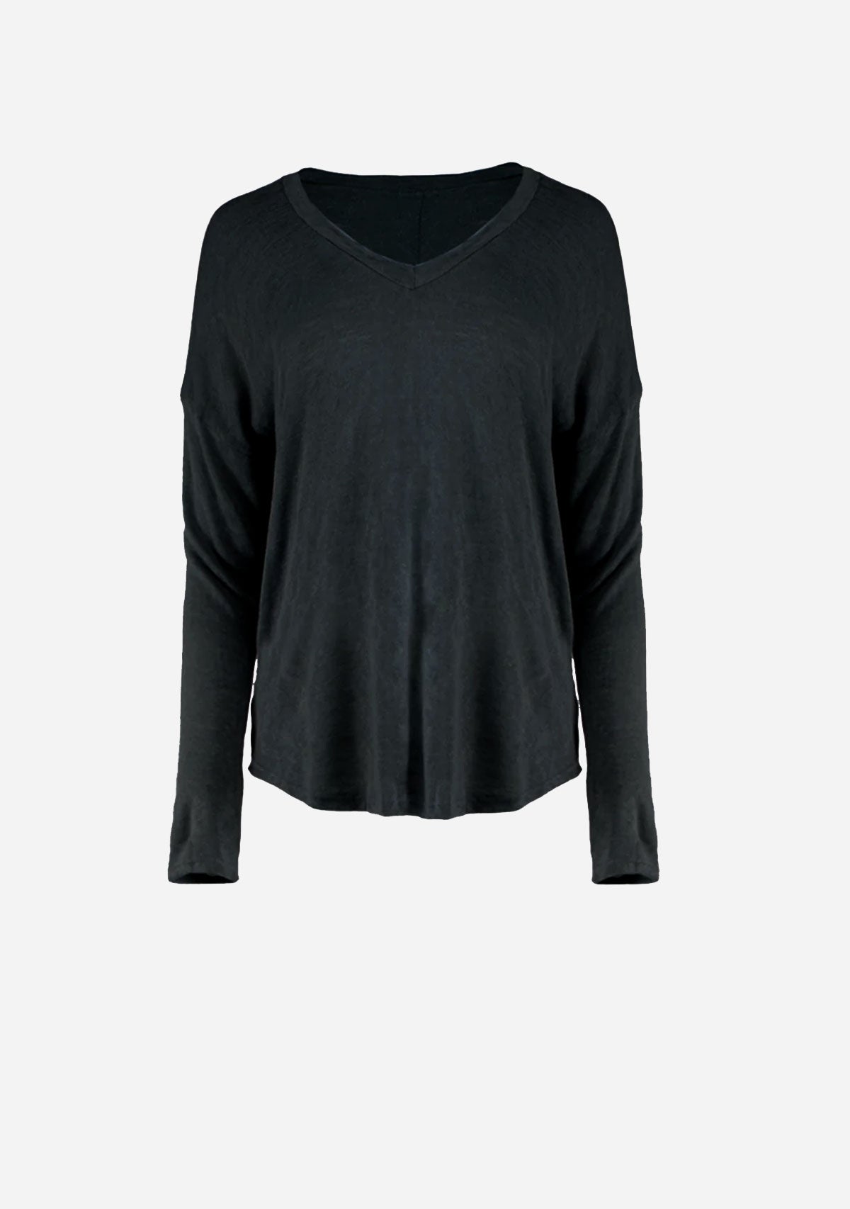 Hacci Slub V-Neck Drop Shoulder L/S Top Black