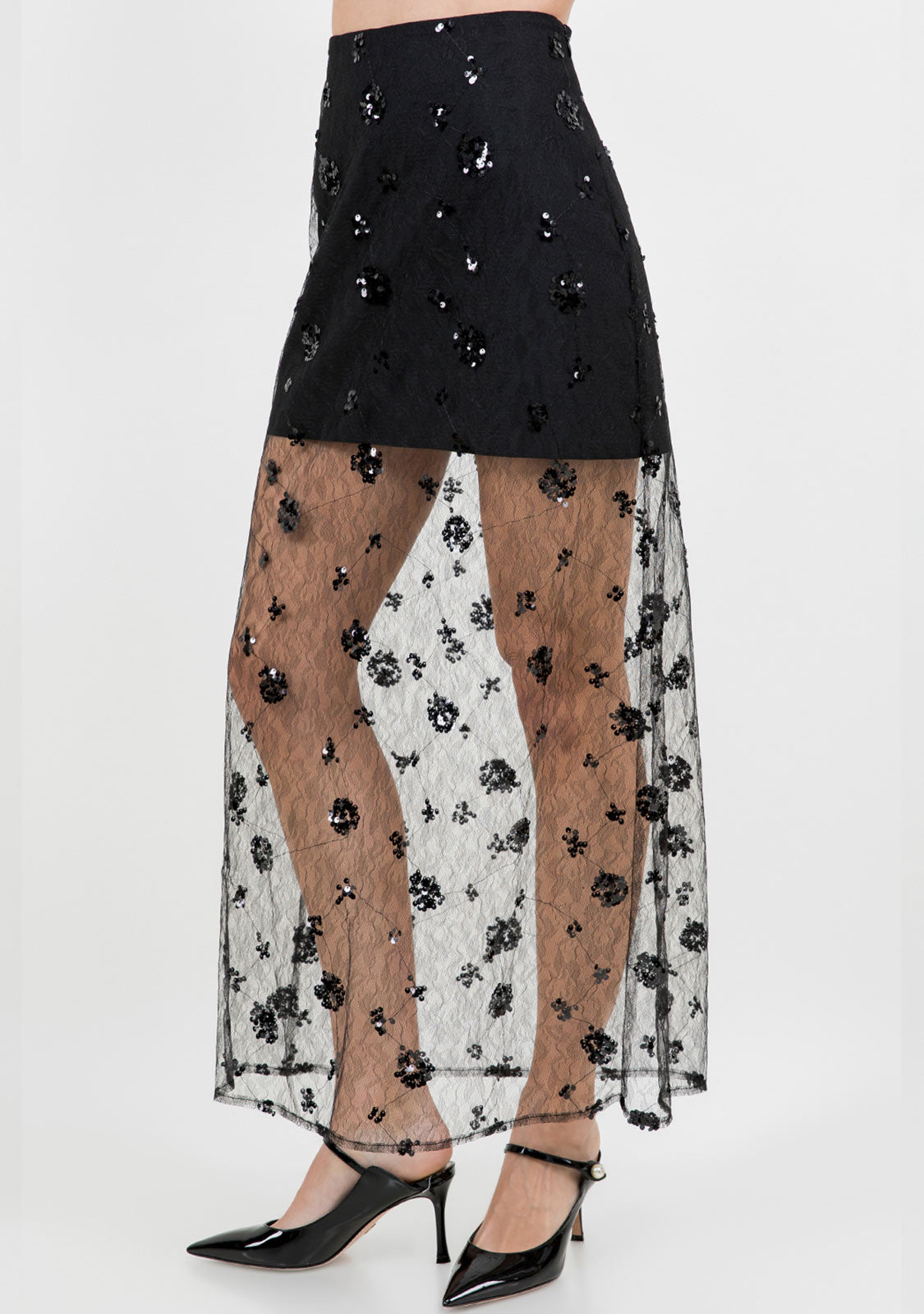 Black Mesh Overlay Skirt Black