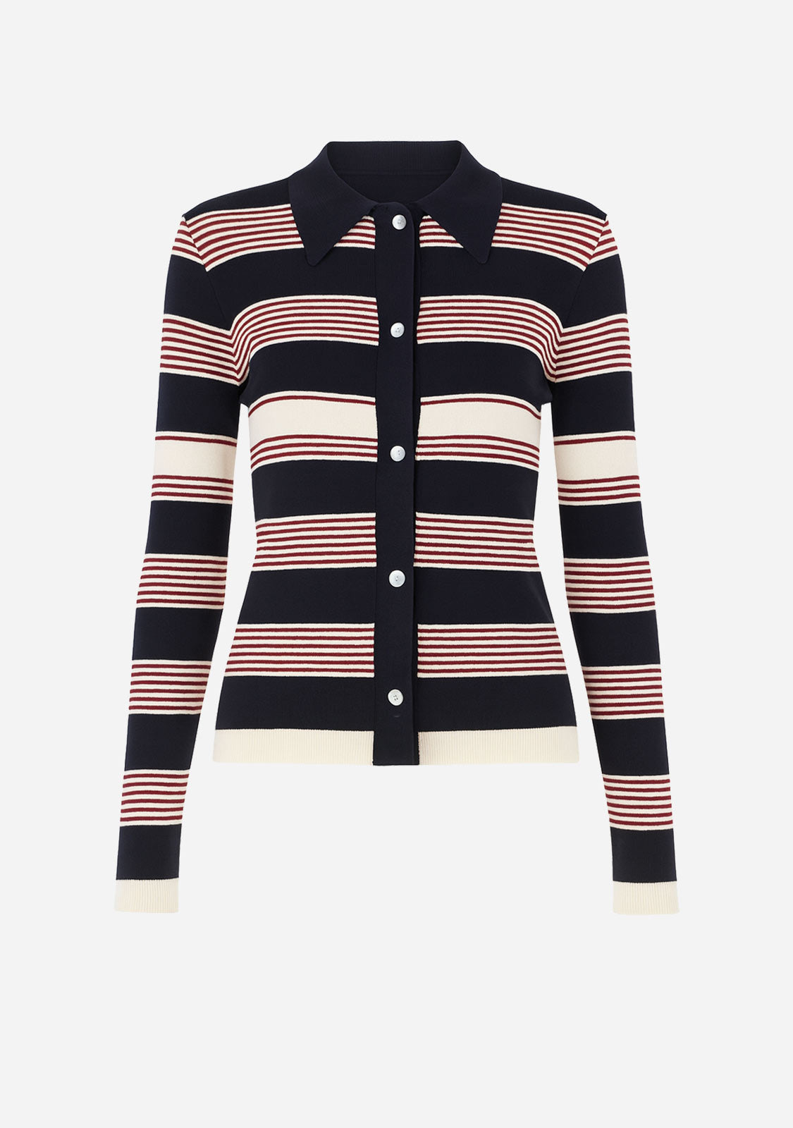Striped Polo Collar Cardigan
