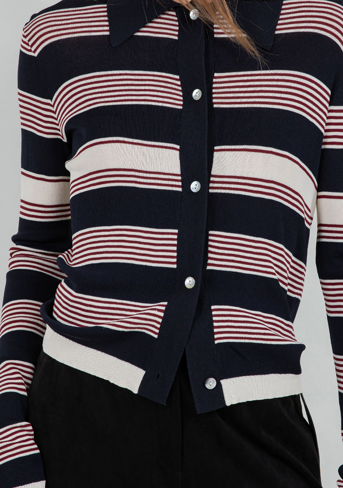 Striped Polo Collar Cardigan