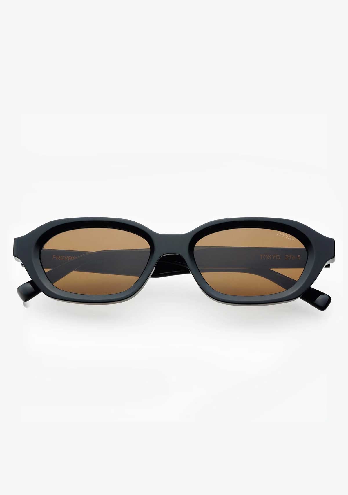Tokyo Acetate Unisex Rectangular Sunglasses Black/Brown Freyrs