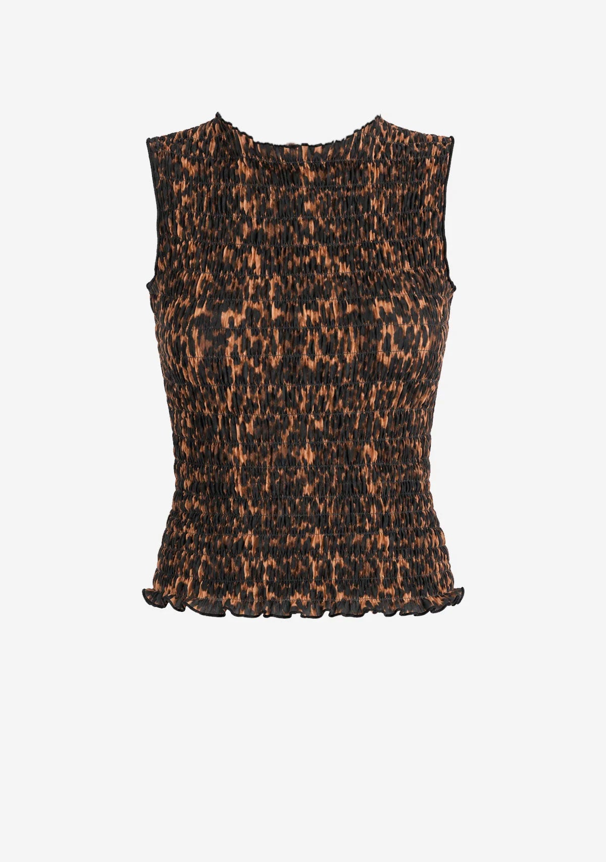 Leopard Silk Smocked Tank With Open Back Animal Print