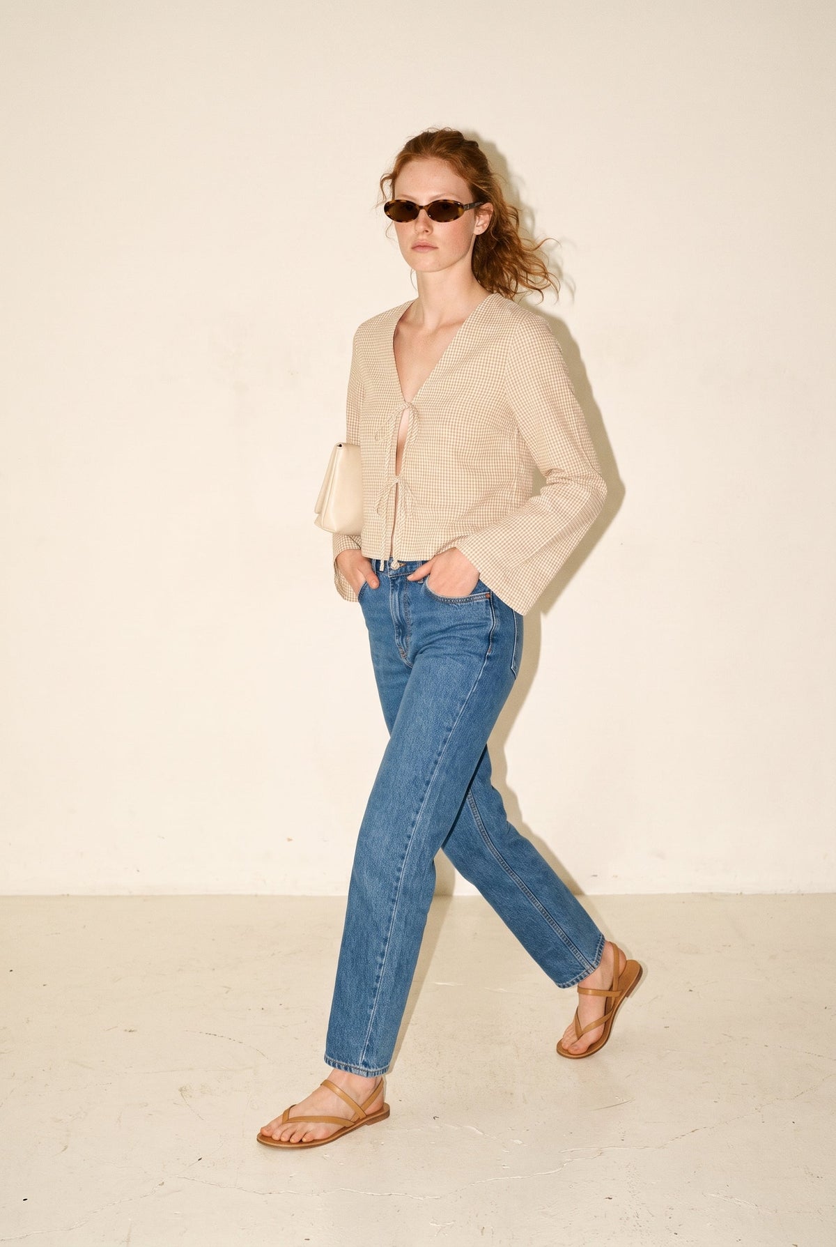Jx zoe Seersucker  Tie Shirt Cornstalk White JJXX