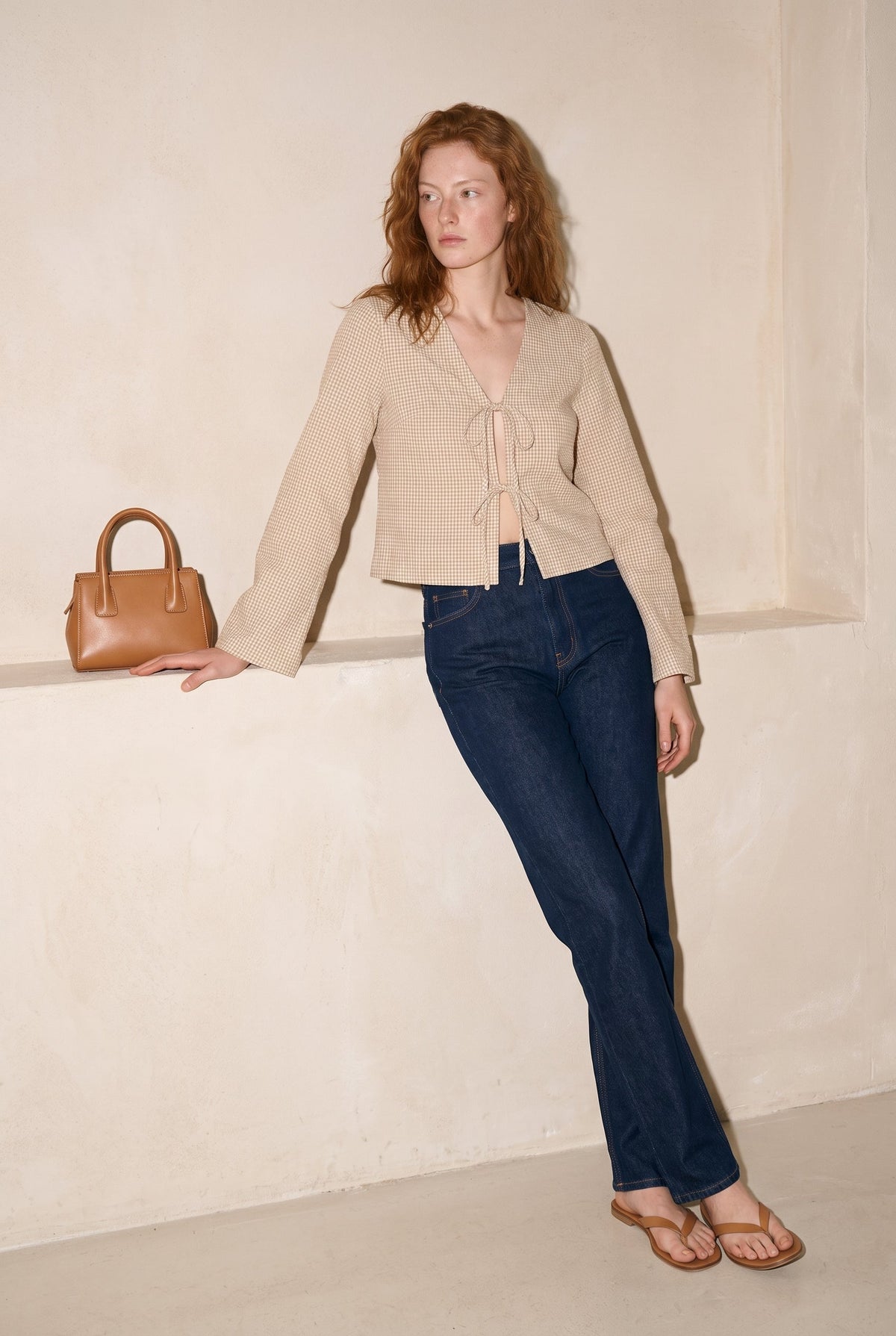 Jx zoe Seersucker  Tie Shirt Cornstalk White JJXX