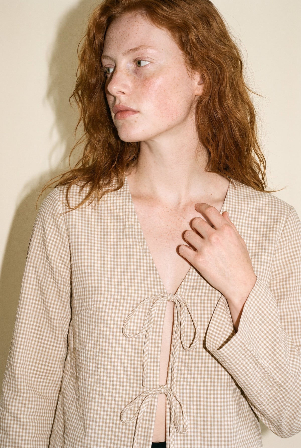 Jx zoe Seersucker  Tie Shirt Cornstalk White JJXX