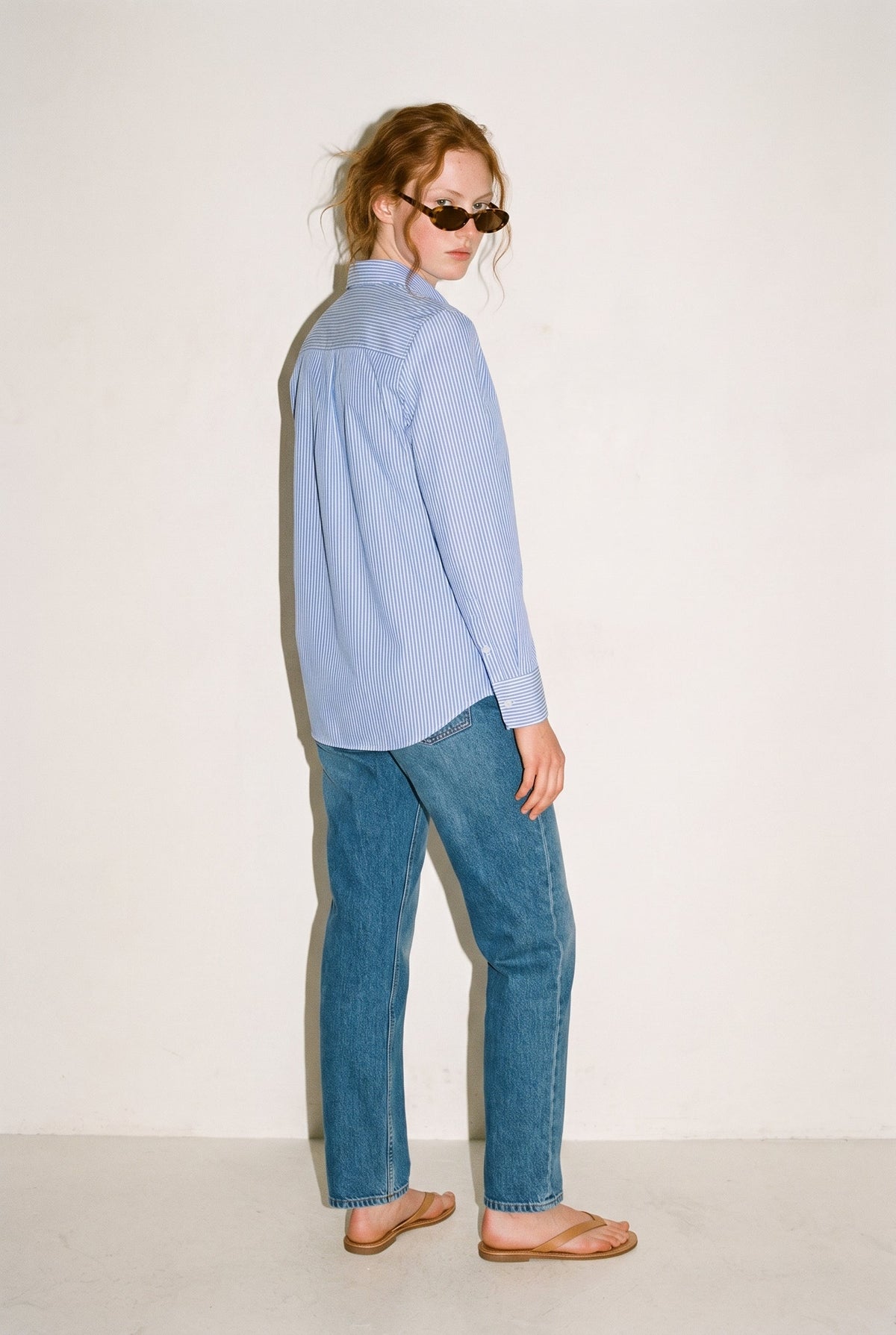 Striped  Button Down Shirt Blue COCA