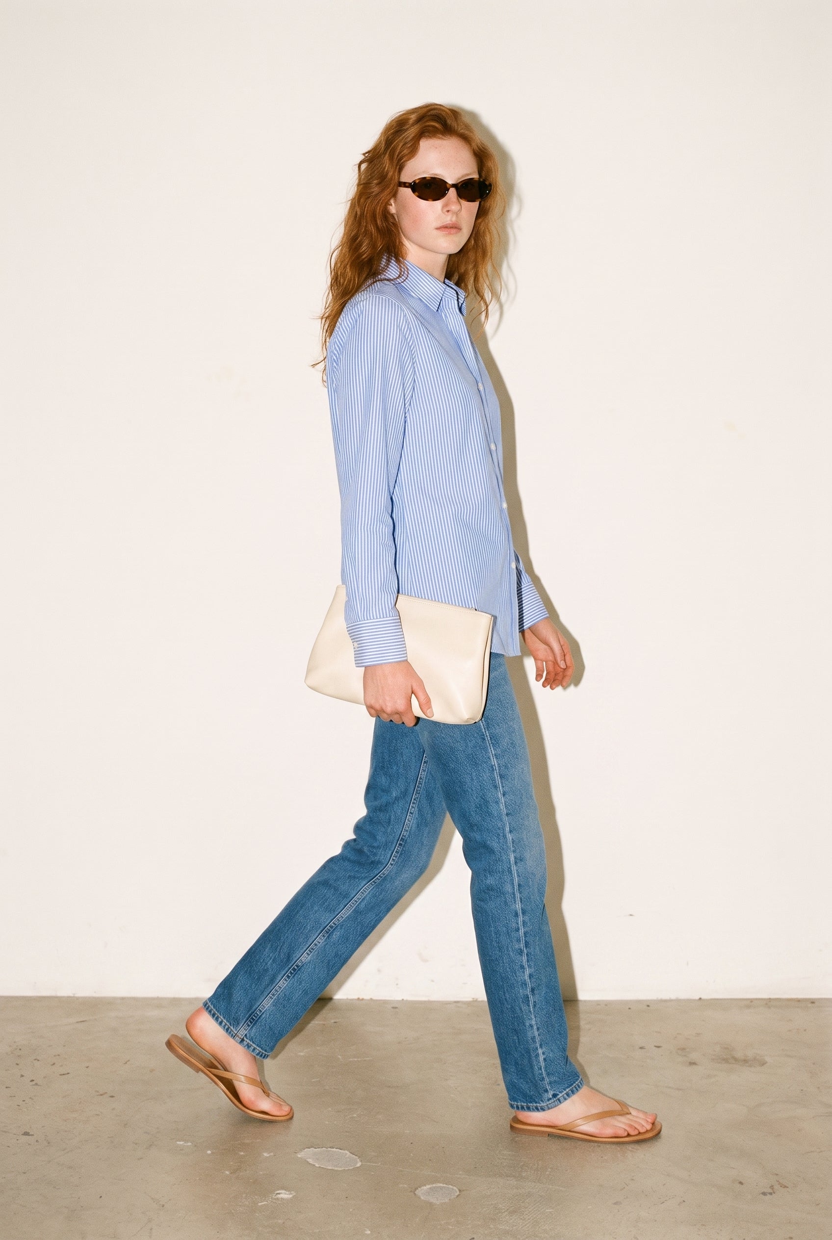 Striped  Button Down Shirt Blue COCA