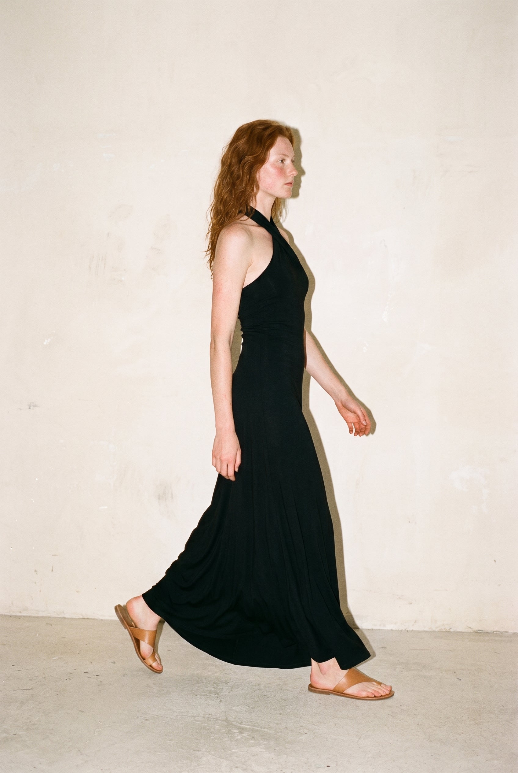 Cross Halter Midi Dress Black