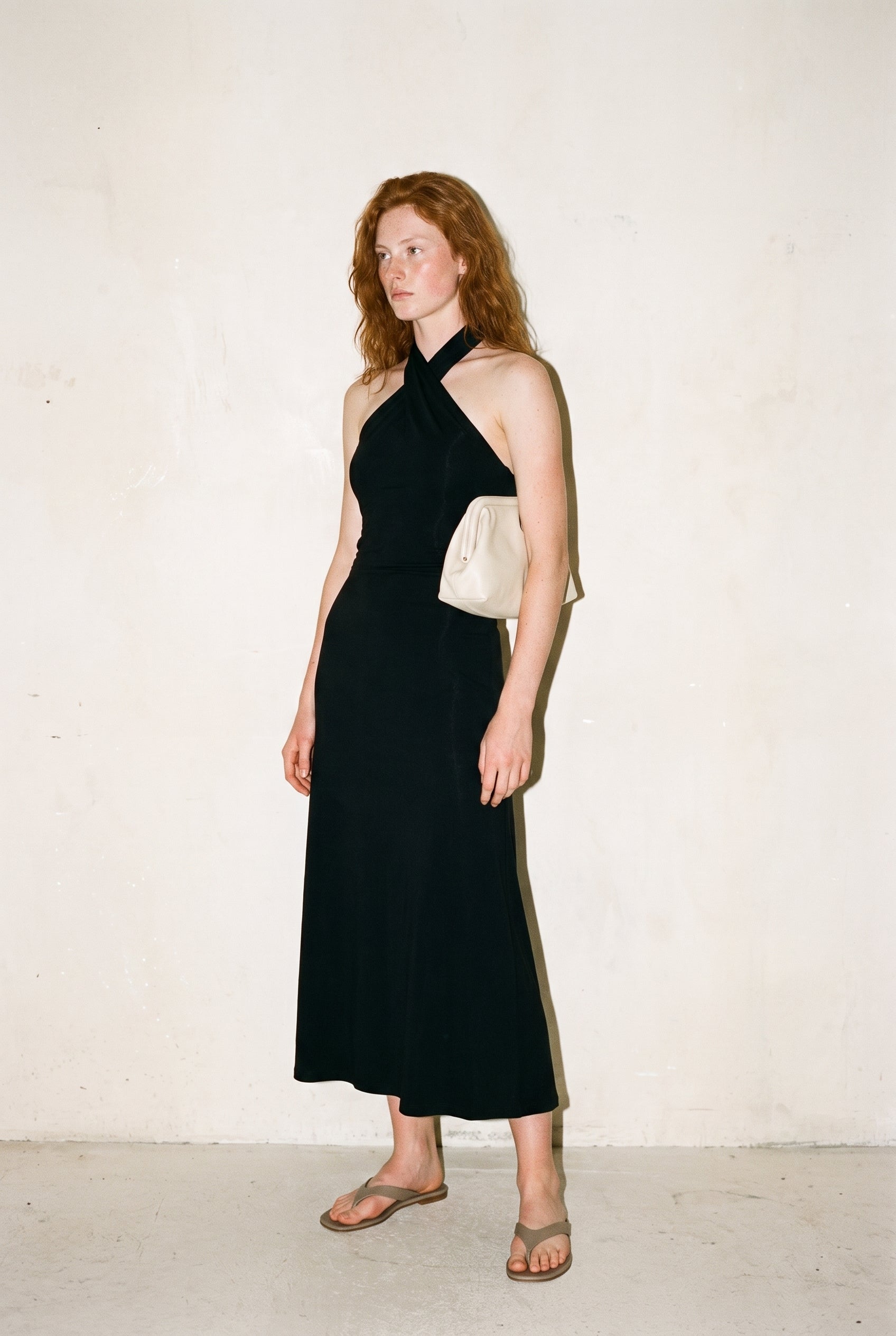 Cross Halter Midi Dress Black