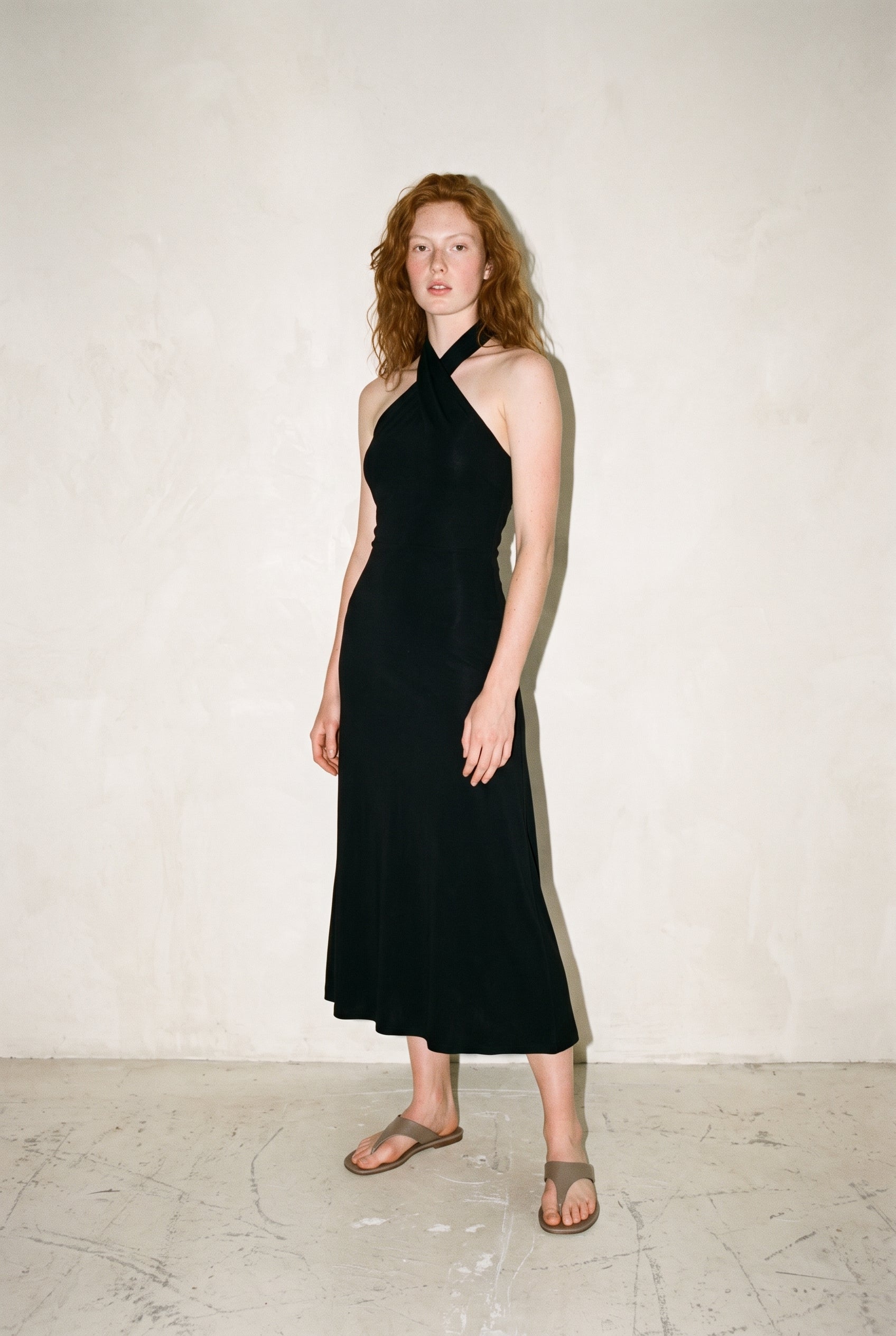 Cross Halter Midi Dress Black