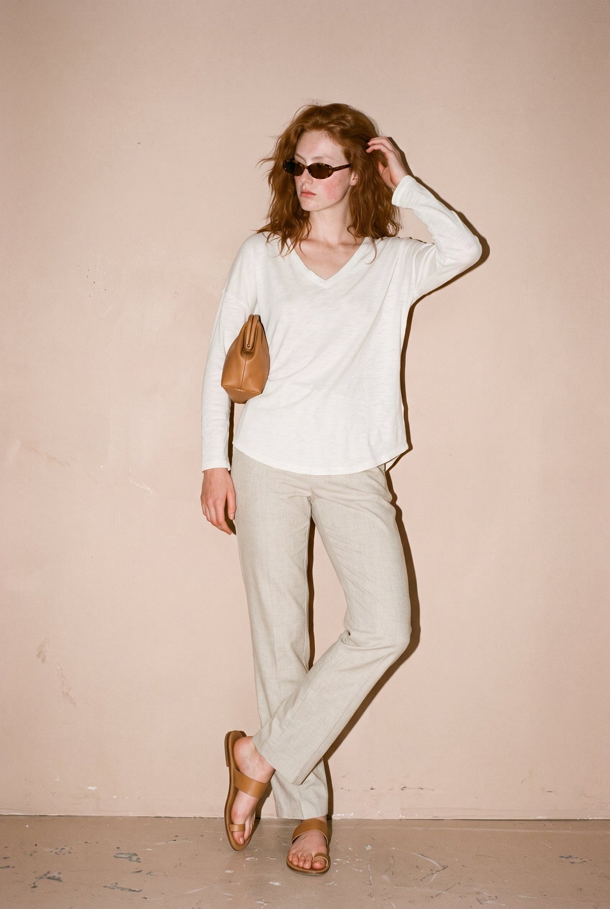 Hacci Slub V-Neck Drop Shoulder L/S Top Ivory The Latest Scoop