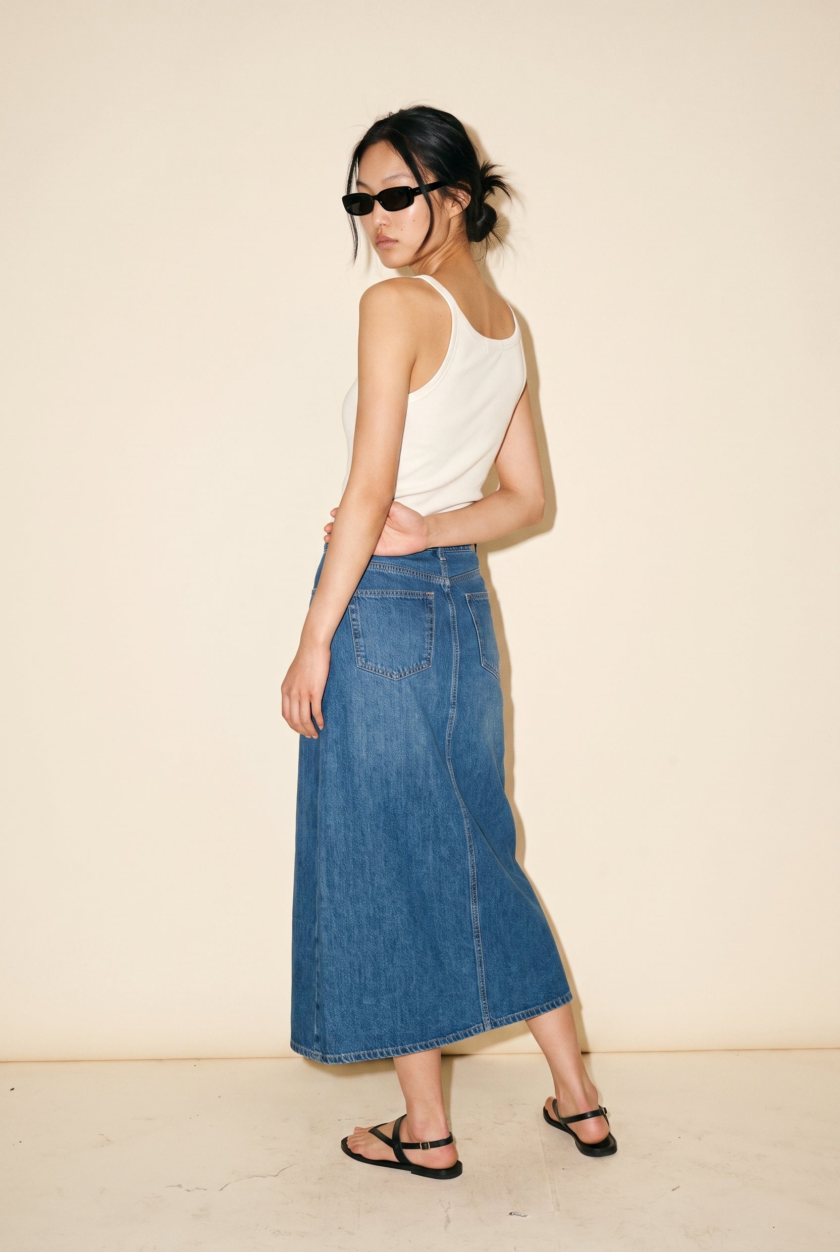 Denim Midi Skirt Denim Blue