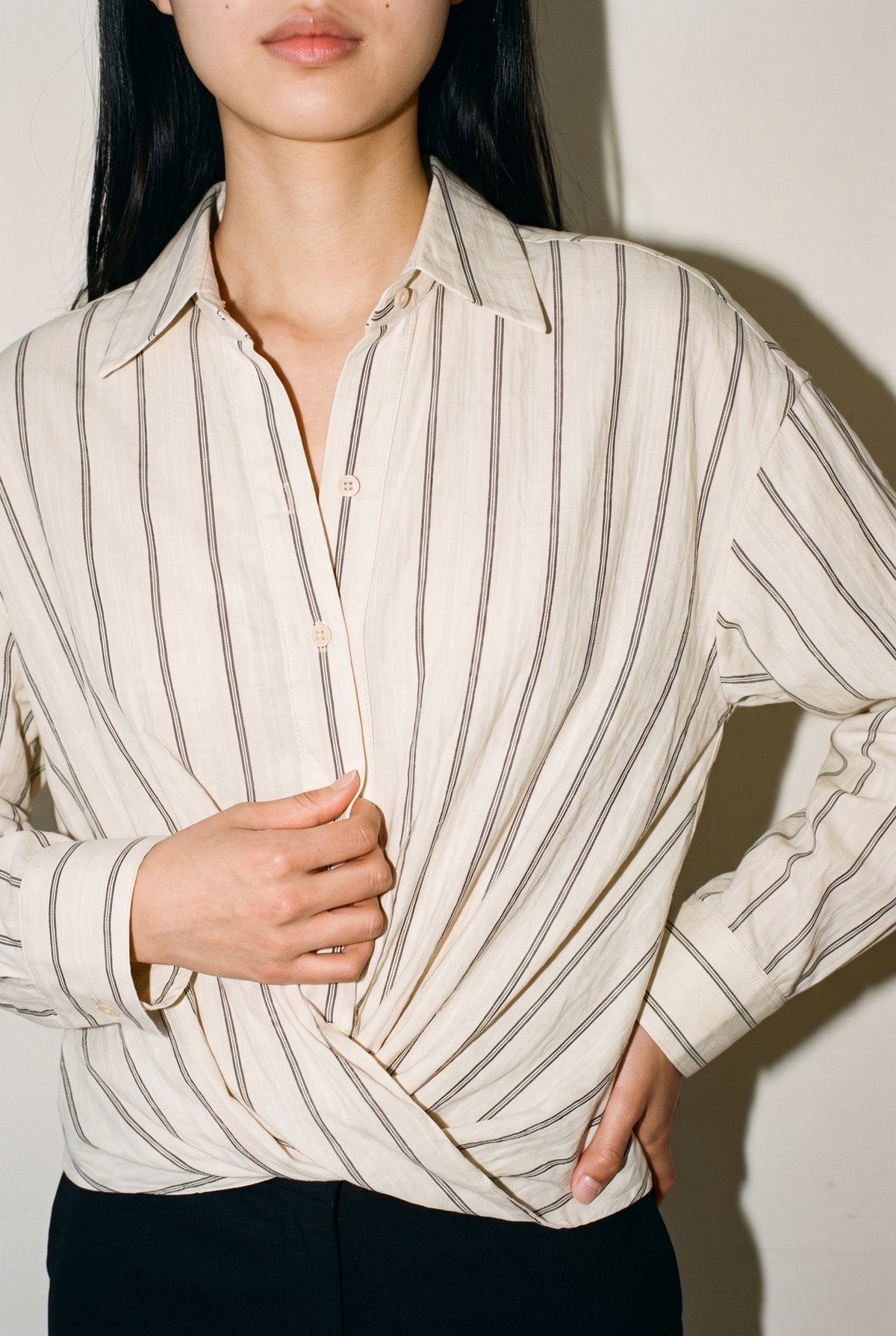Striped Wrap Front Shirt