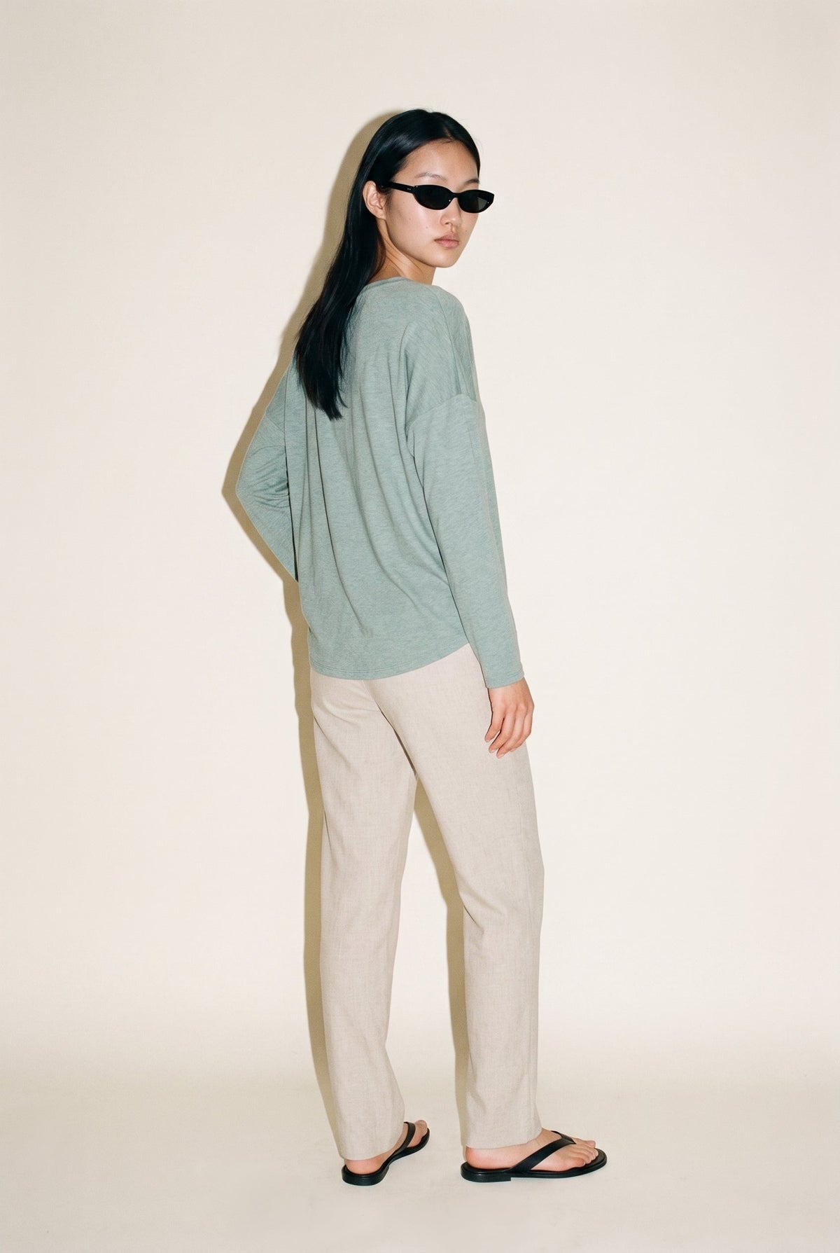 Hacci Slub V-Neck Drop Shoulder L/S Top Seagrass The Latest Scoop