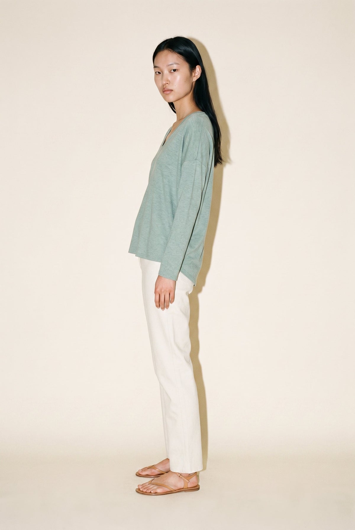 Hacci Slub V-Neck Drop Shoulder L/S Top Seagrass The Latest Scoop