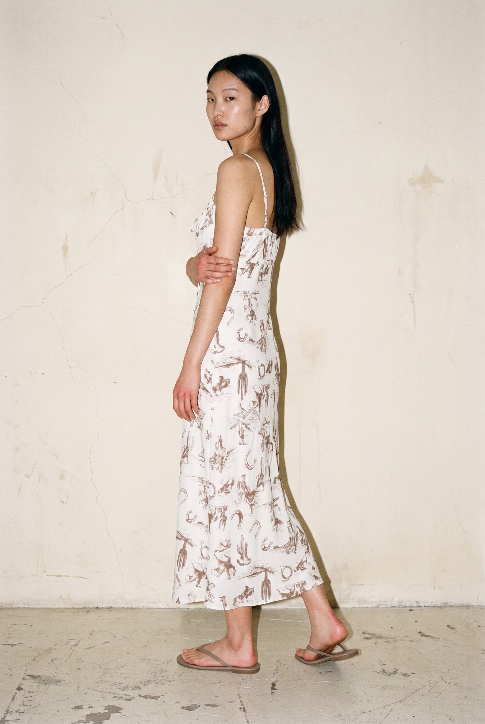 Western Printed Midi Dress Brown