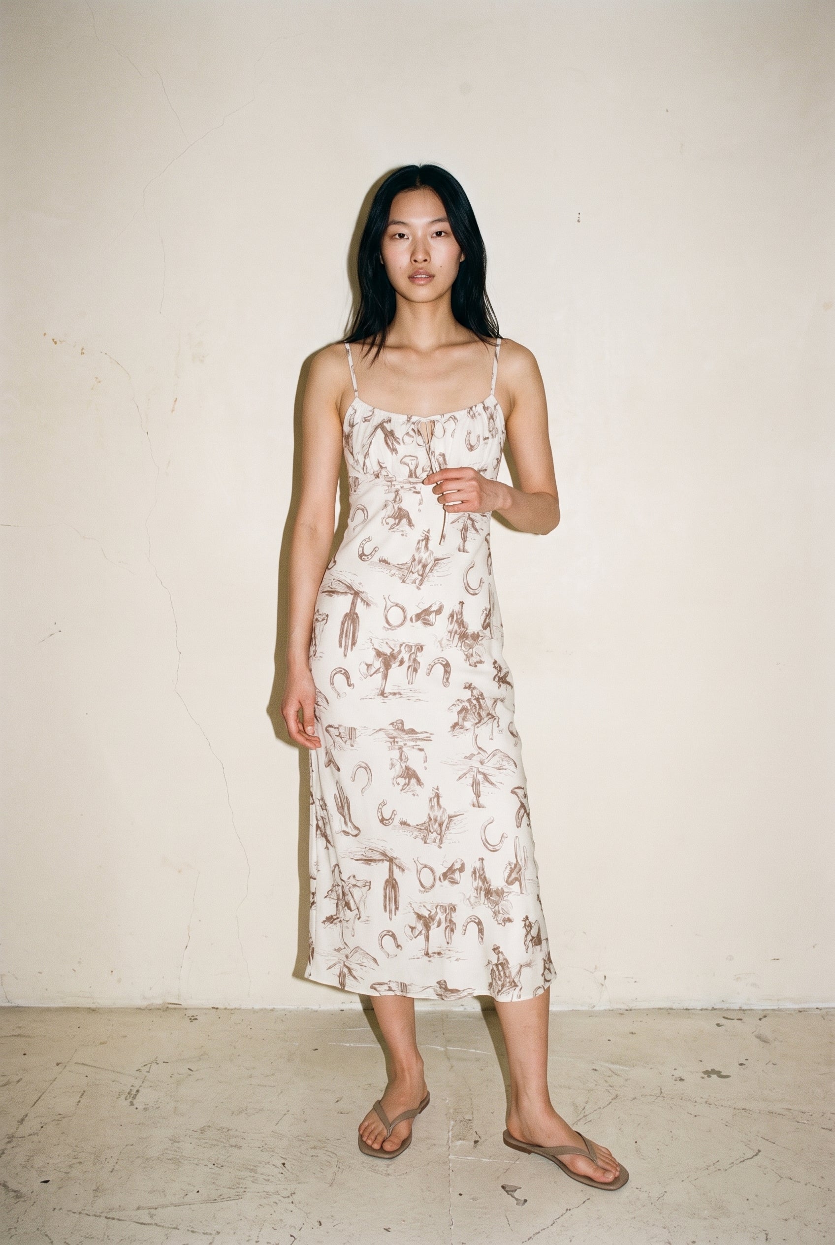 Western Printed Midi Dress Brown