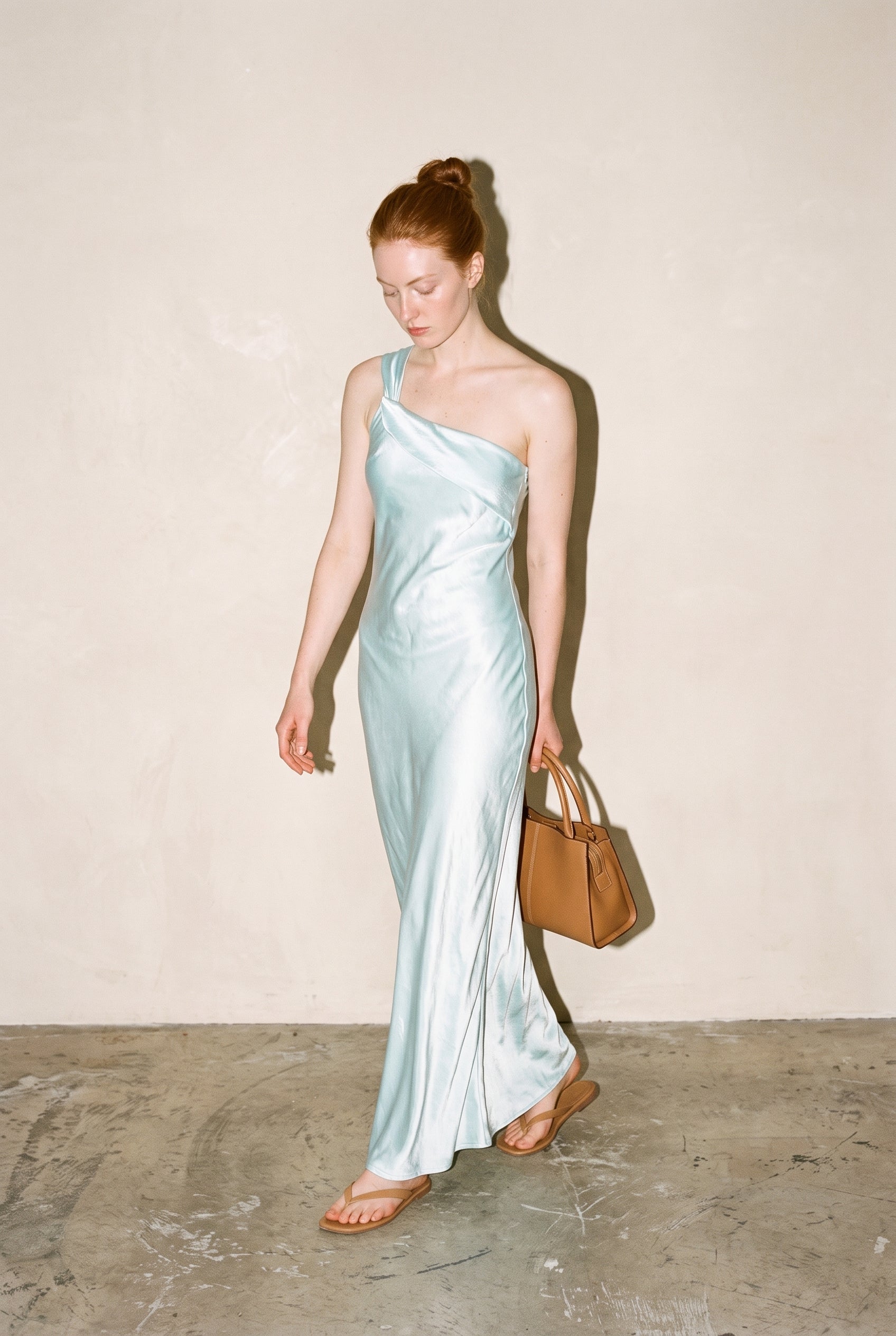 One Shoulder Satin Maxi Dress Ice