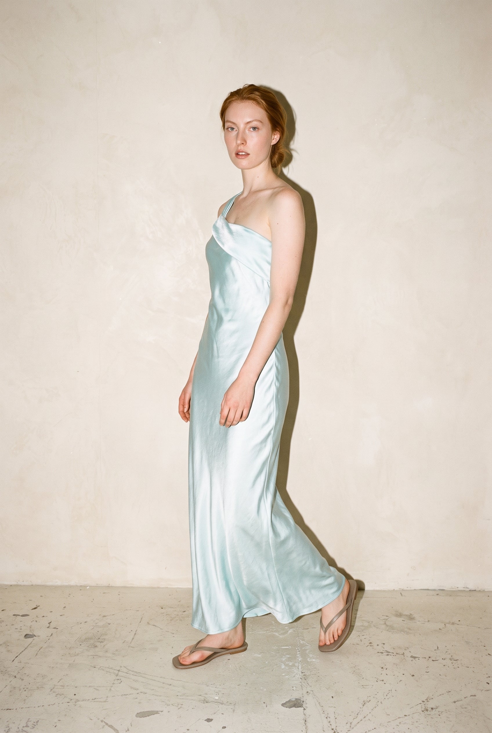 One Shoulder Satin Maxi Dress Ice