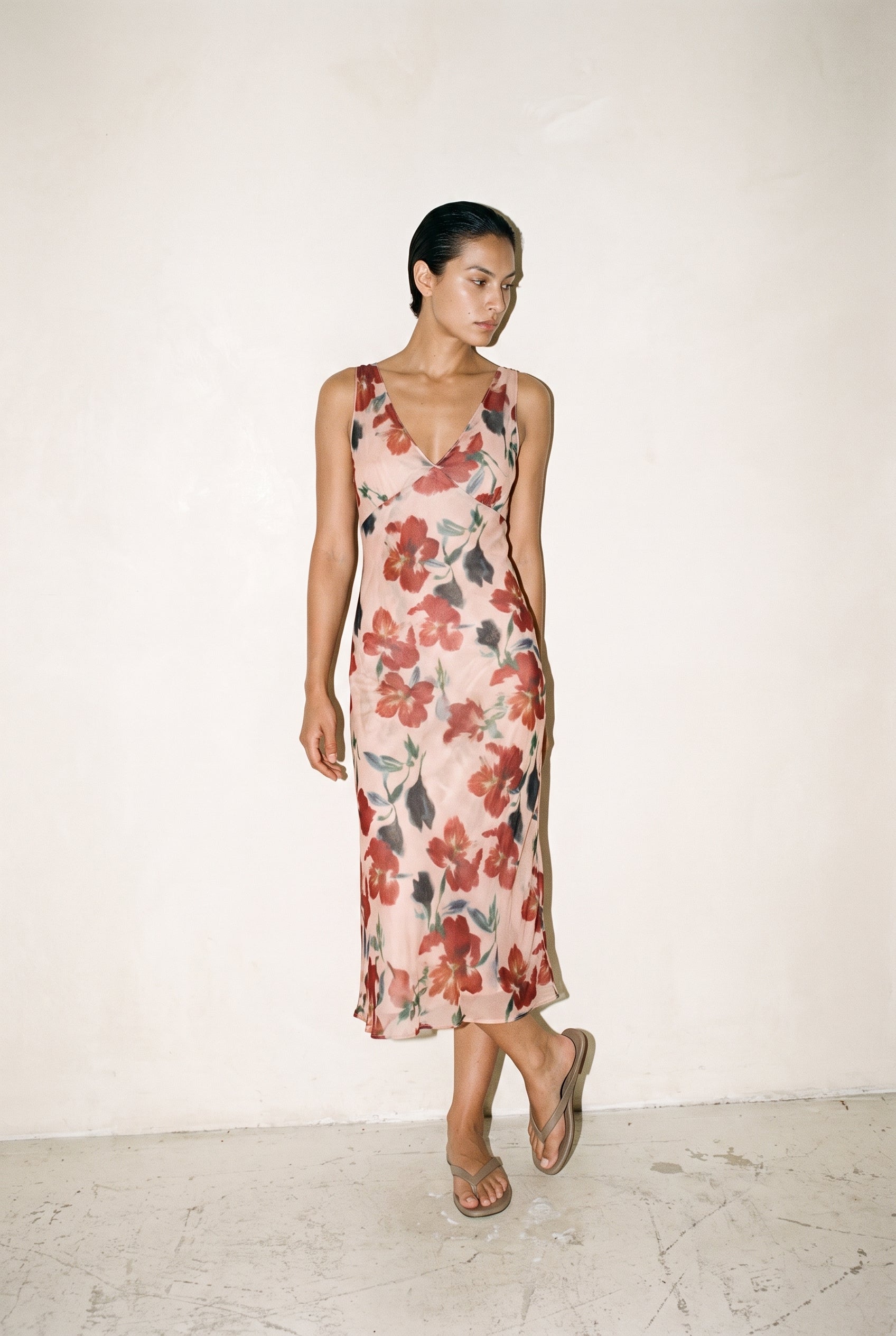 Arabella Bias Midi Dress Red Floral