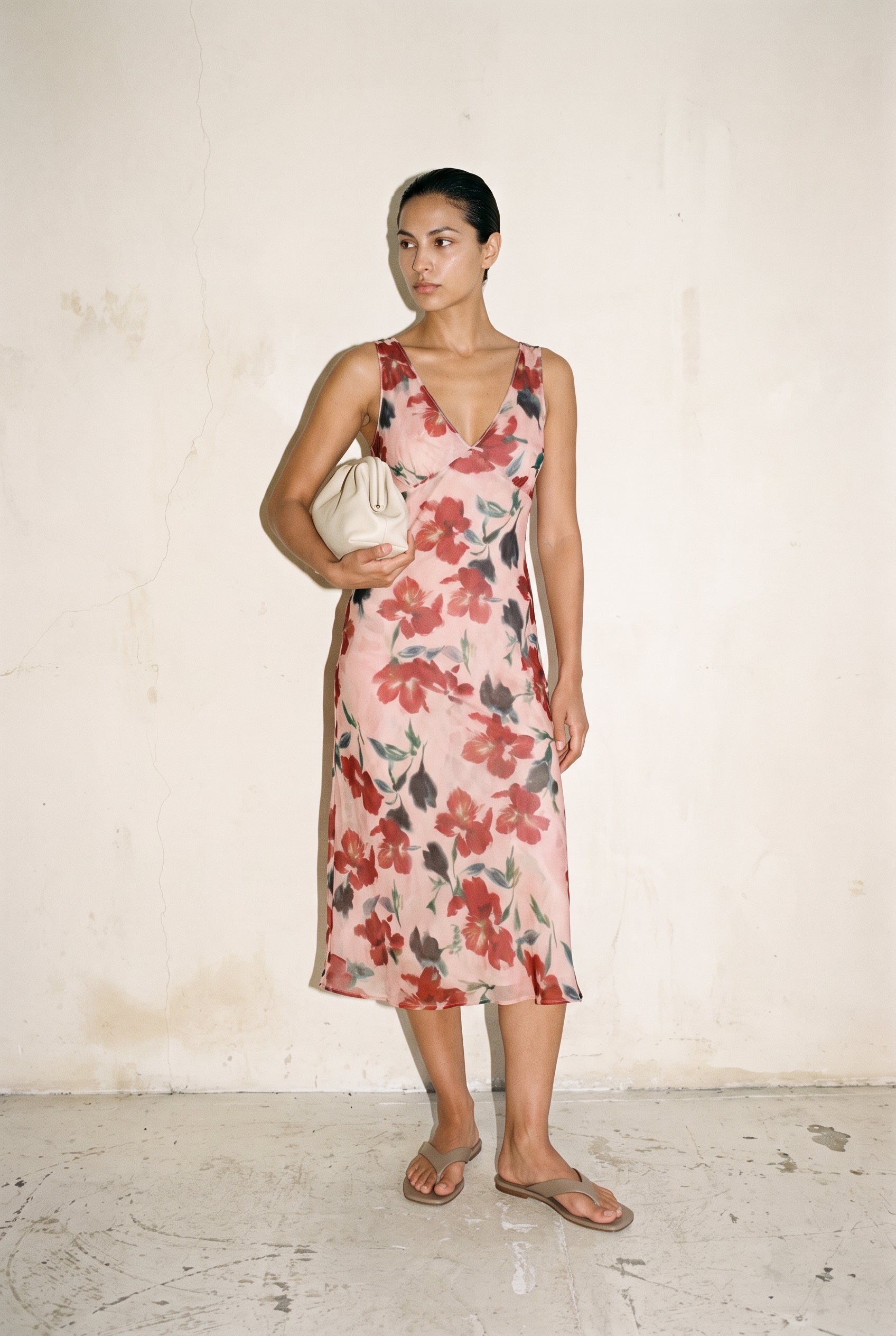 Arabella Bias Midi Dress Red Floral