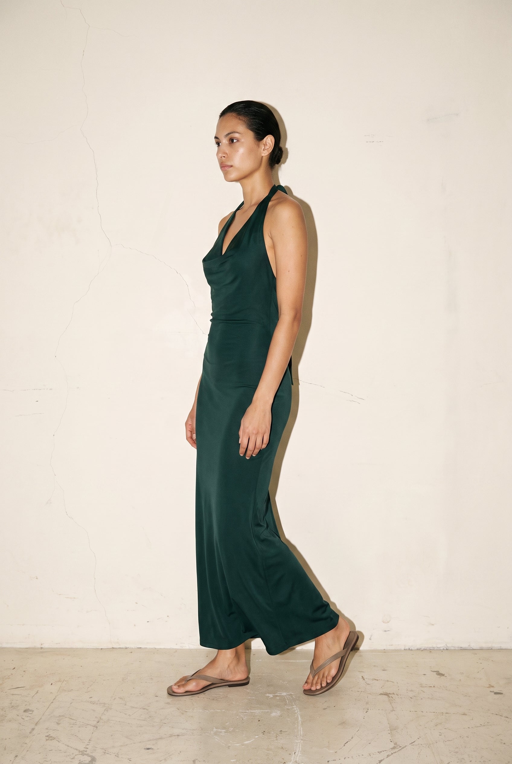 Cowl Neck Maxi Dress Gray/Green