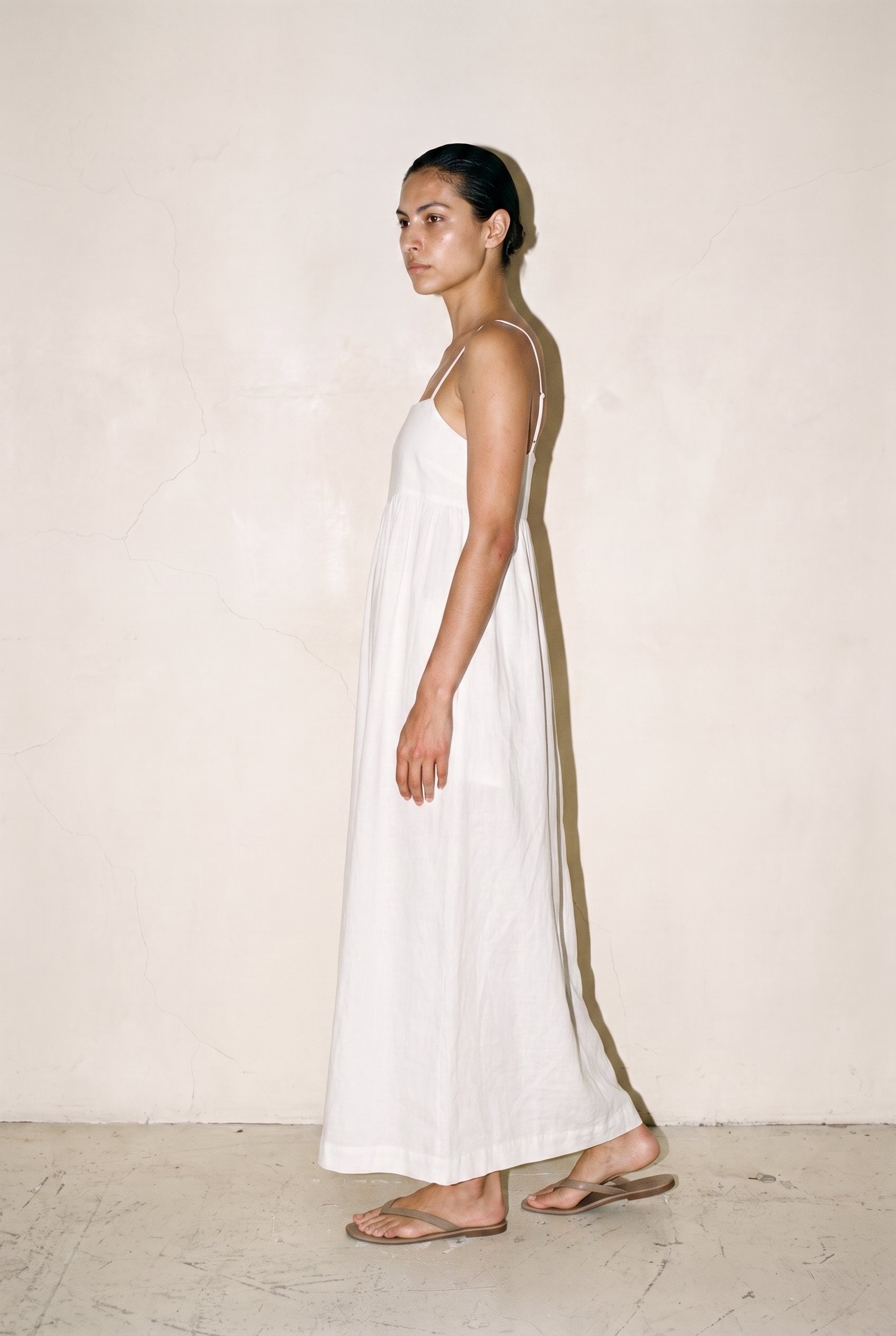 Jx Almira Linen Blend Long Dress Blanc De Blac