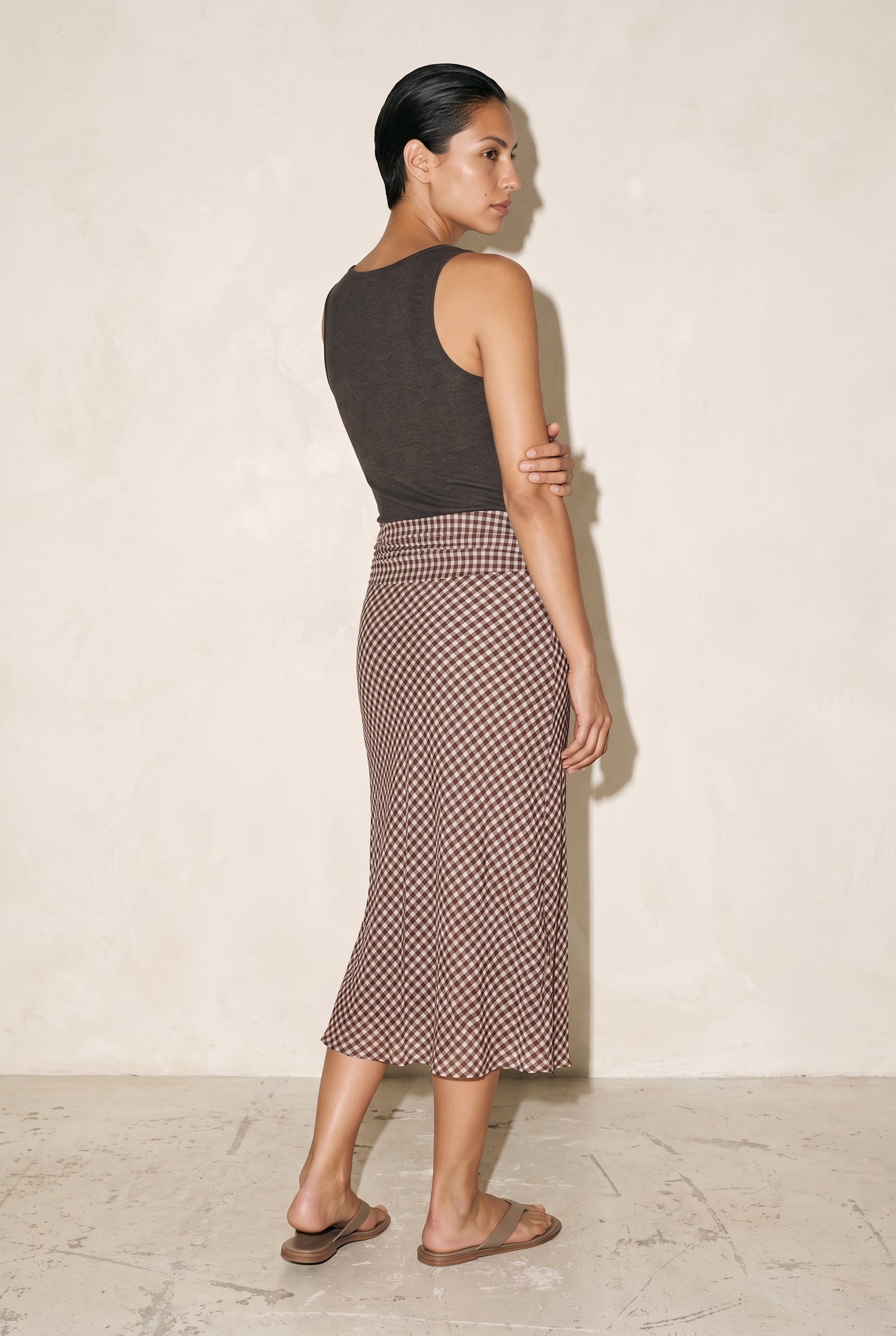 Low Rise Midi Skirt Lavender Brown Gingham