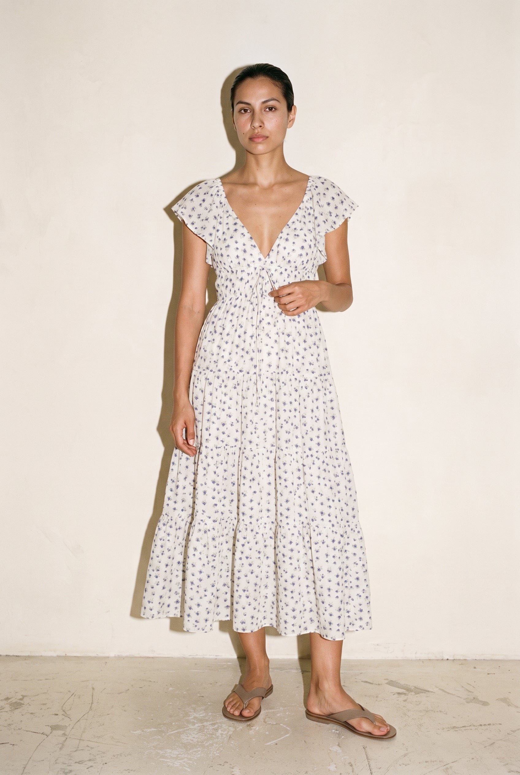 Ditzy Floral Printed Sleeveless Midi Dress Blue/Multi