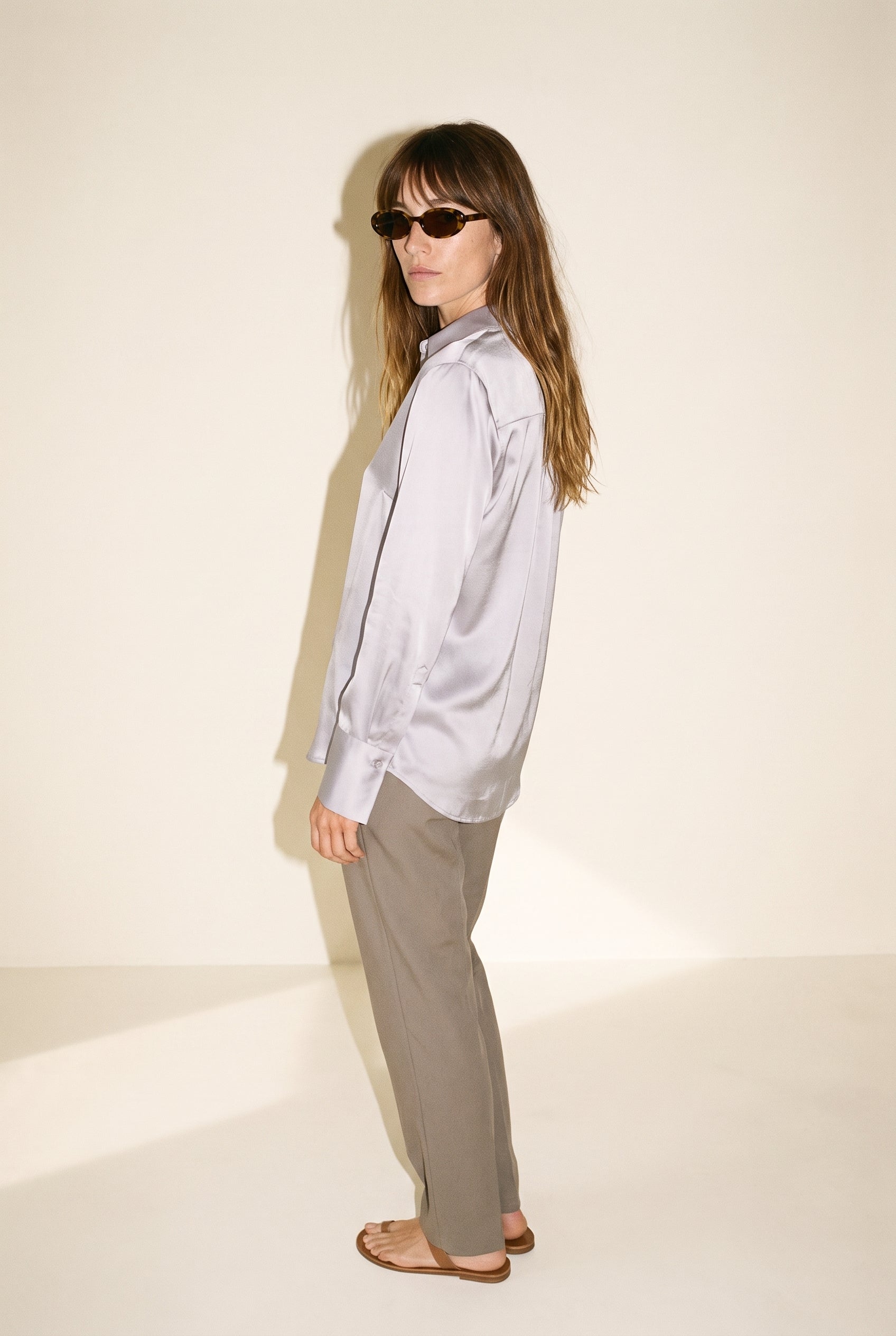 Satin Button Down Blouse Gray 12 Rue Collette