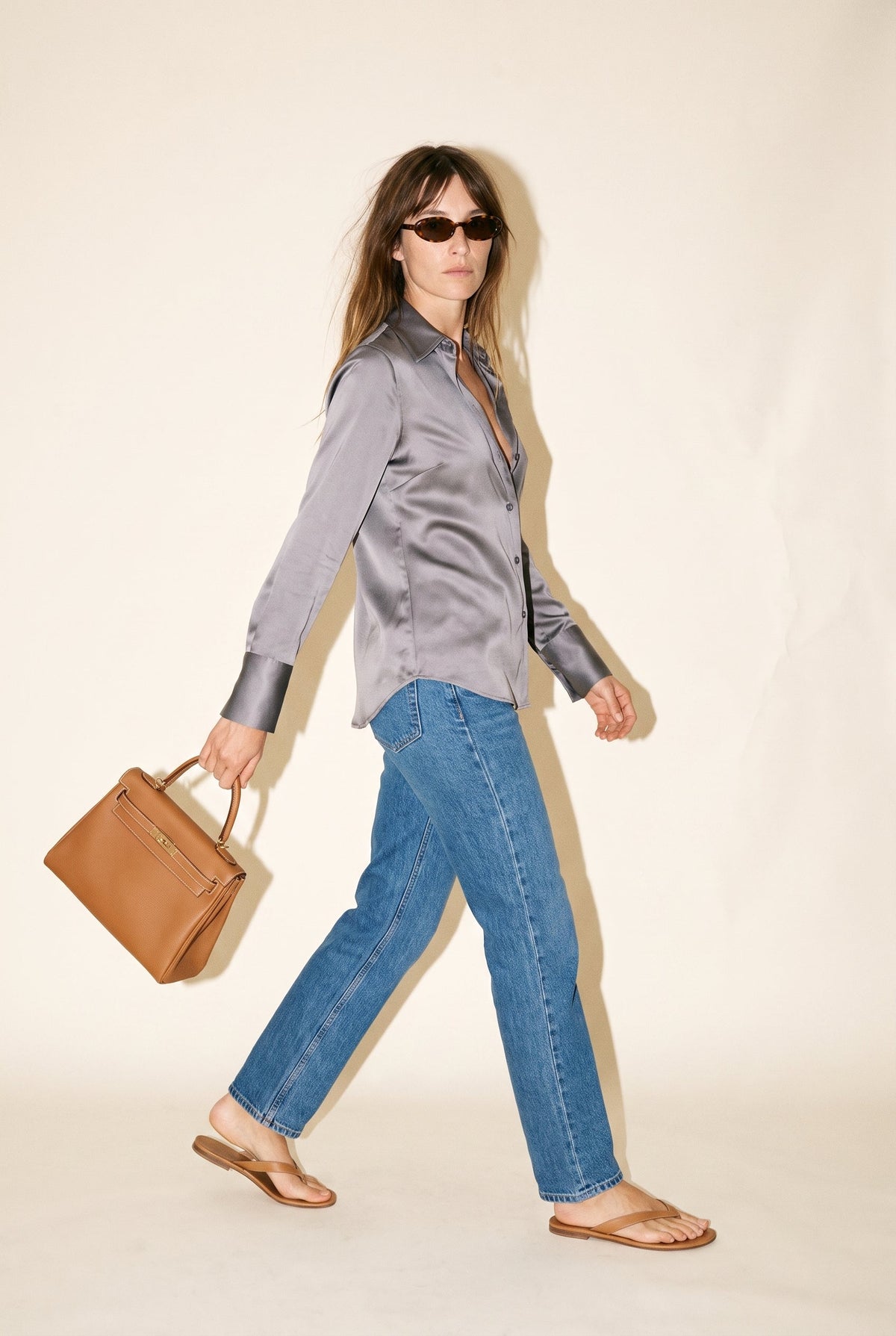 Satin Button Down Blouse Gray 12 Rue Collette