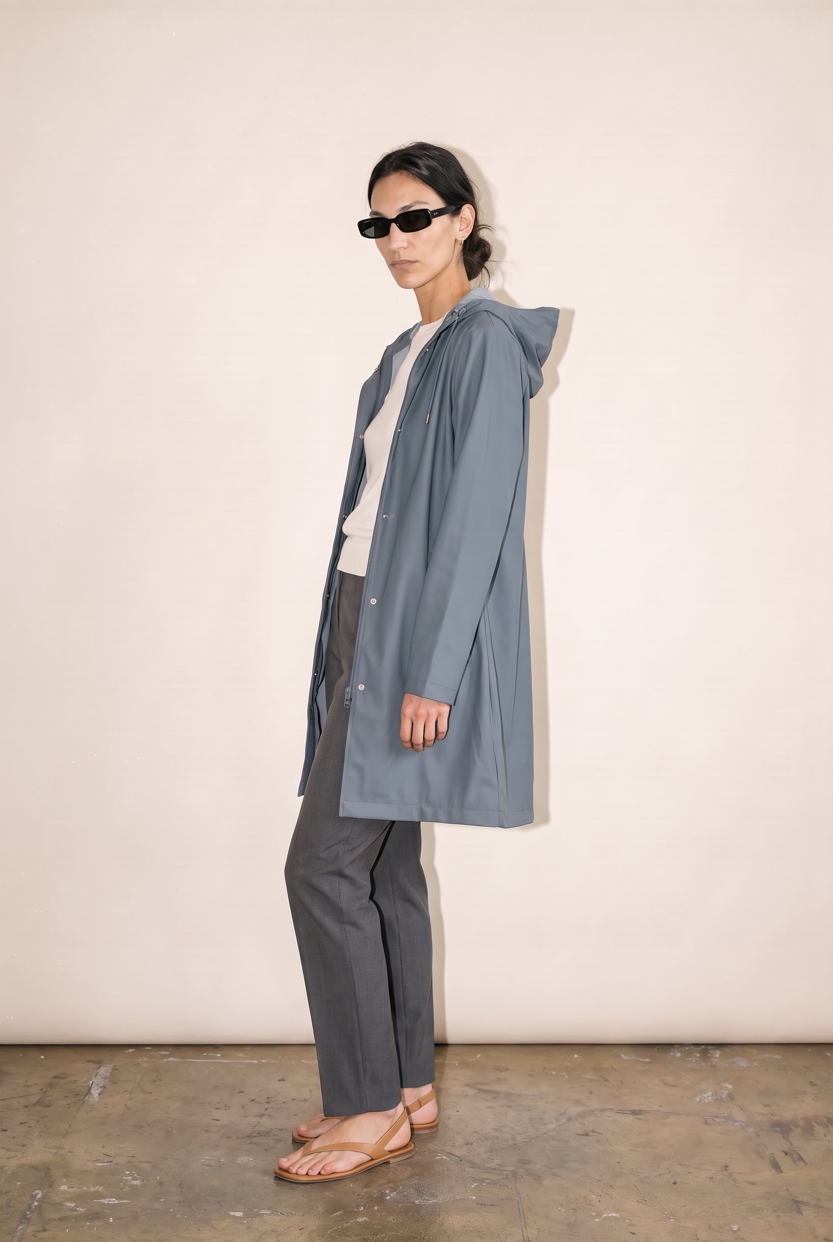 Hooded Raincoat Blue Grey