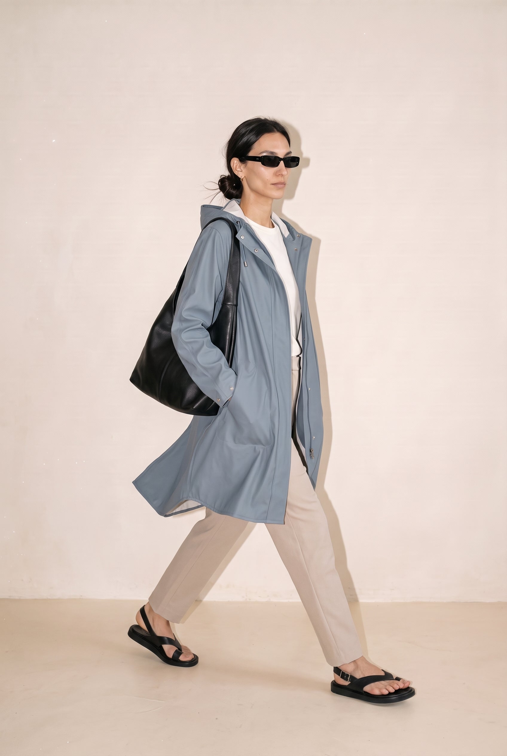 Hooded Raincoat Blue Grey