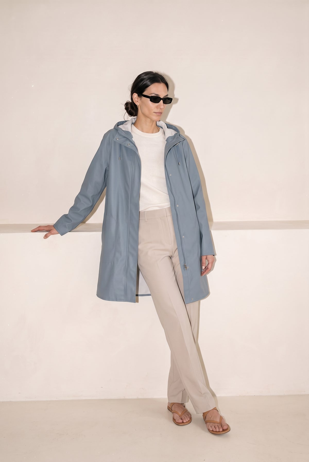Hooded Raincoat Blue Grey