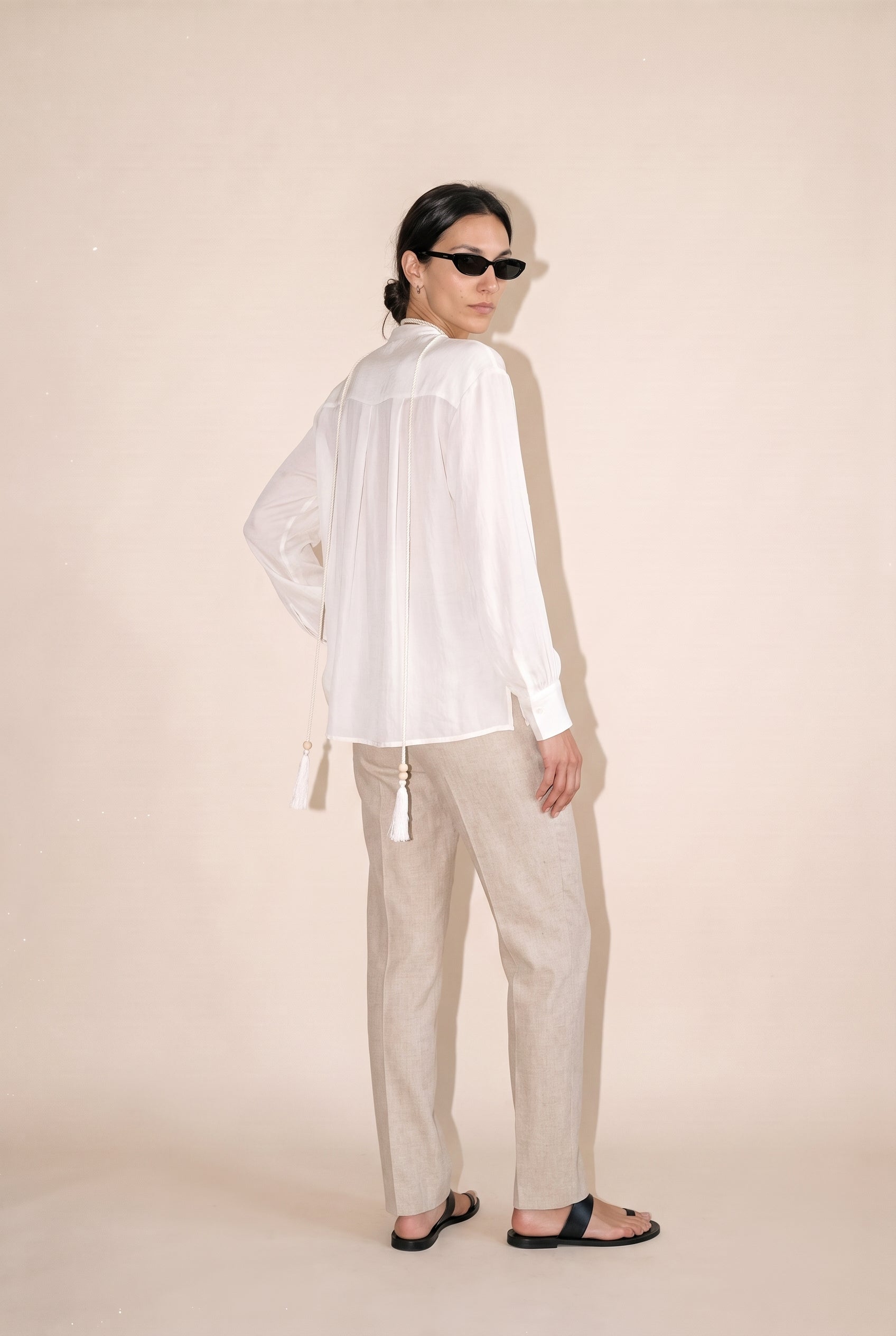 Peasant Tie Front Blouse Beige 12 Rue Collette