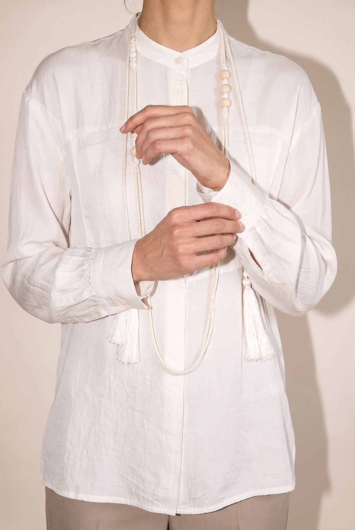 Peasant Tie Front Blouse Beige 12 Rue Collette