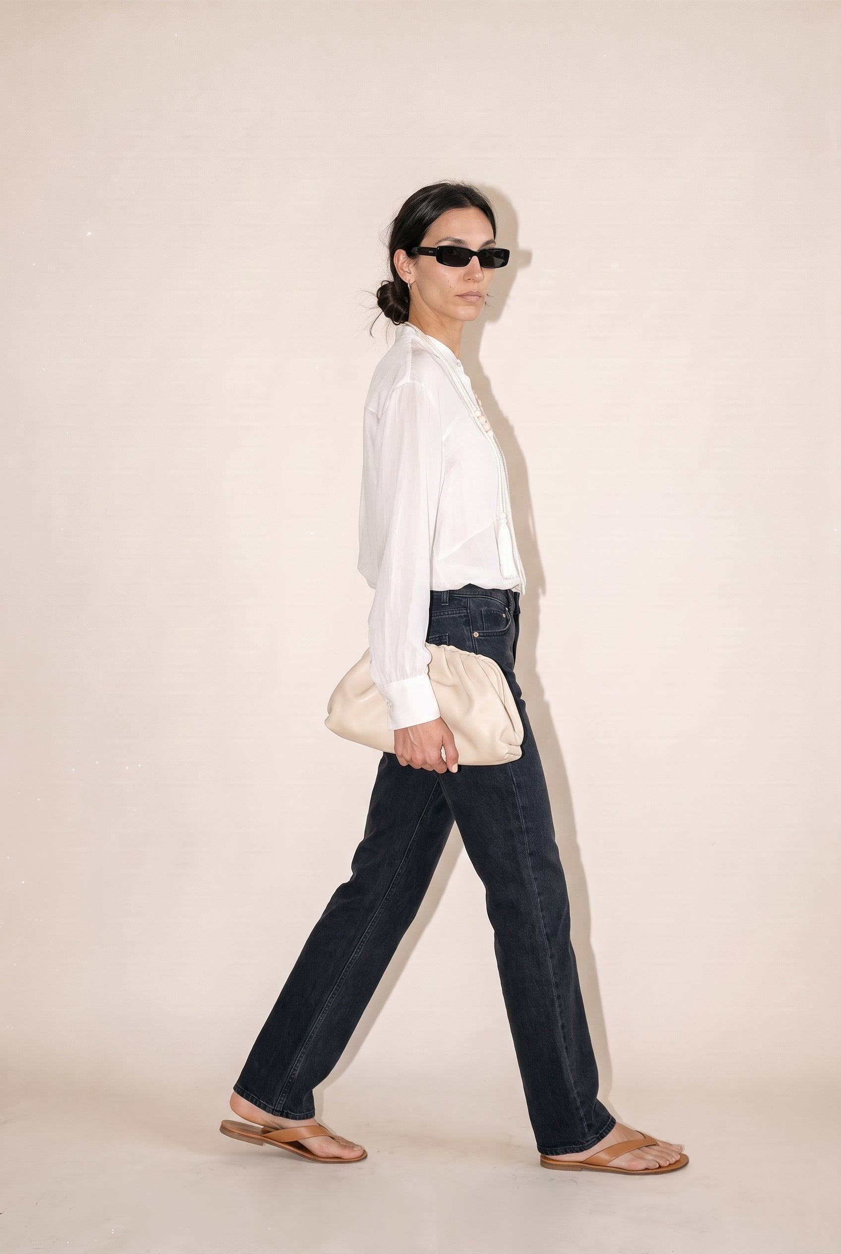 Peasant Tie Front Blouse Beige 12 Rue Collette