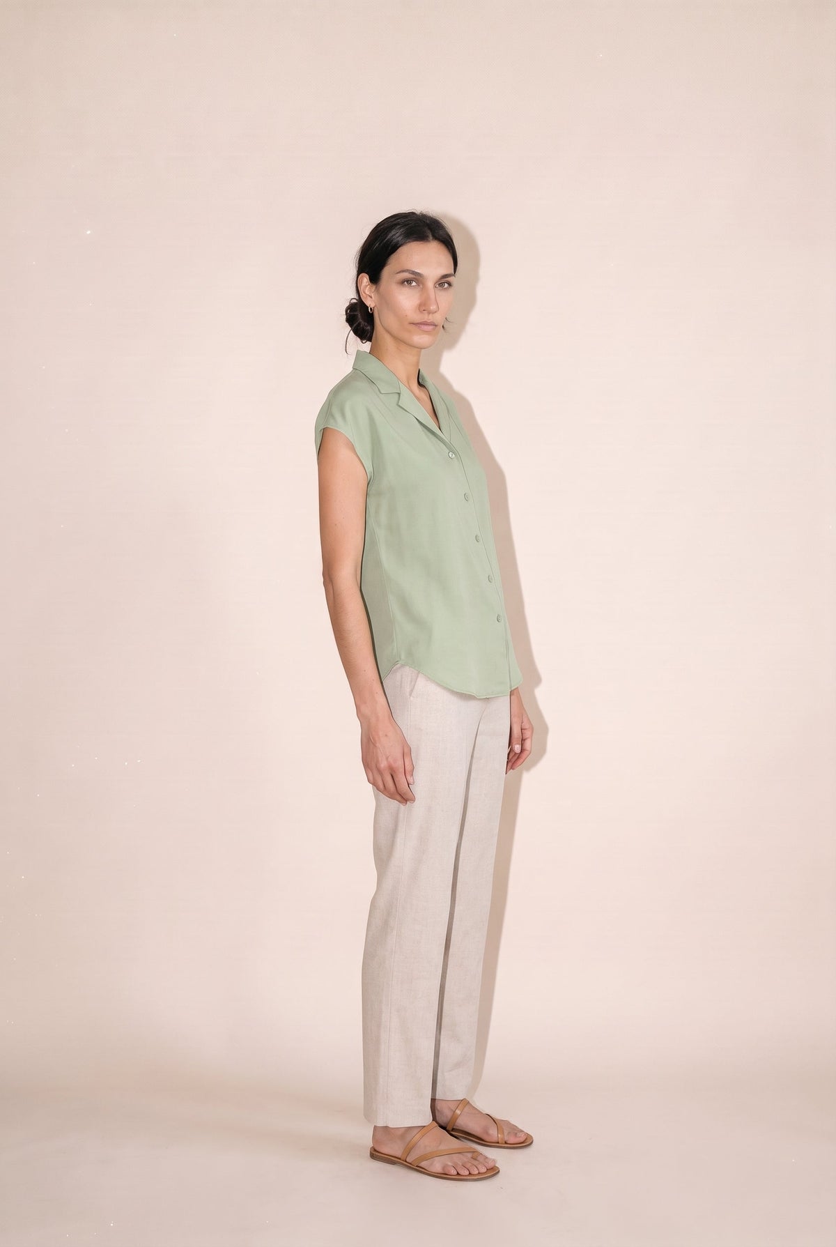 Button Down Cap Sleeve Shirt Sage Green Miou Muse