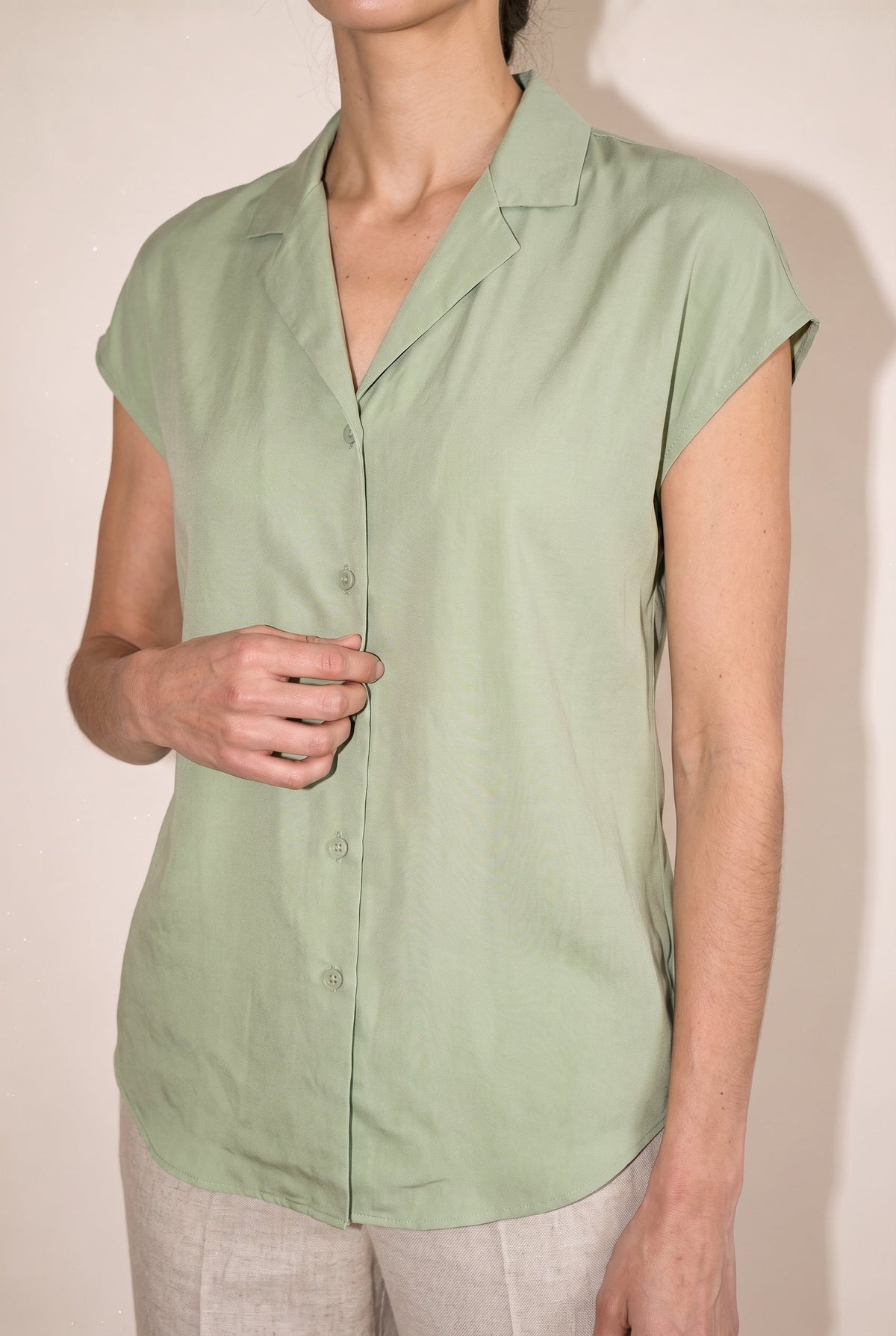 Button Down Cap Sleeve Shirt Sage Green Miou Muse