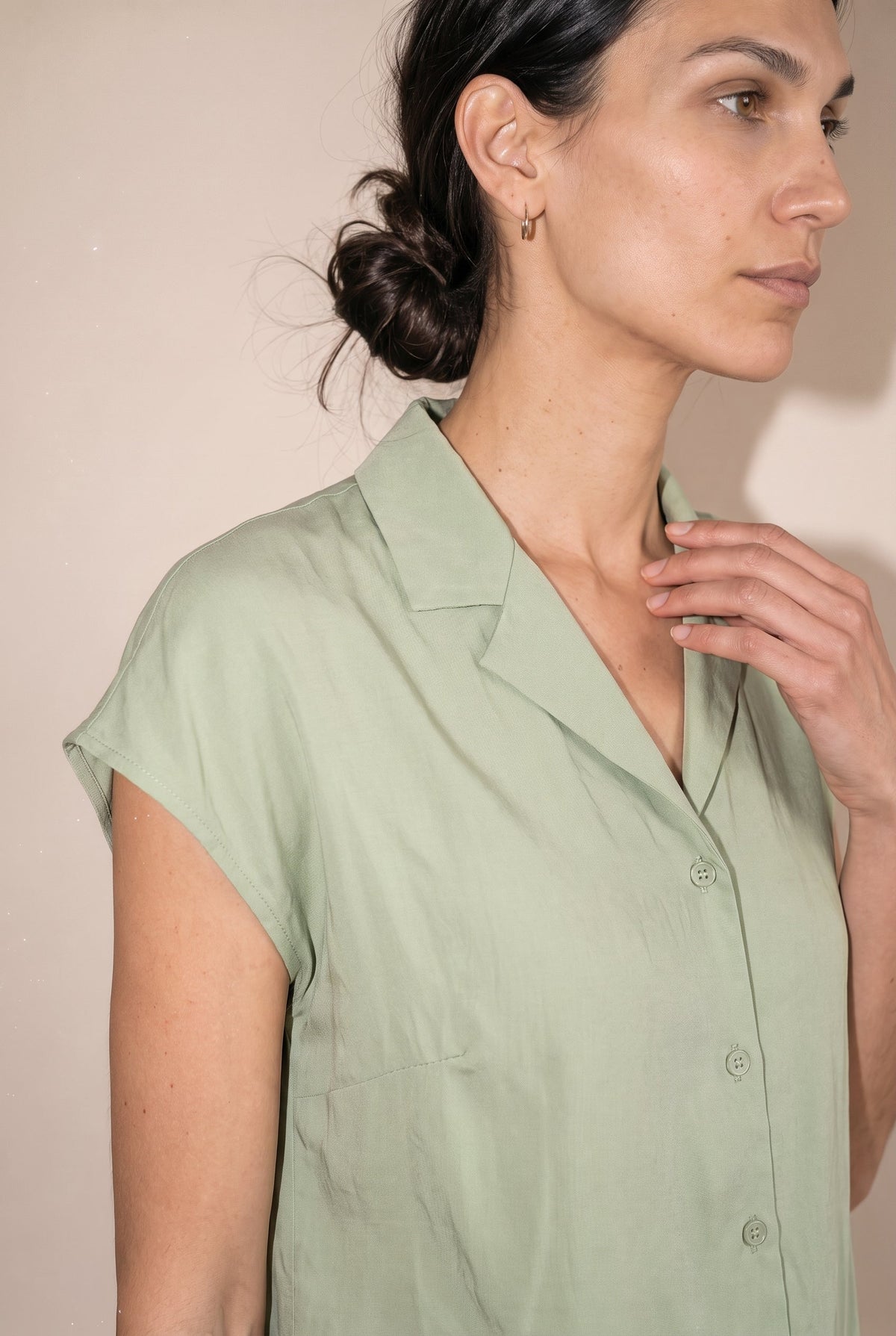 Button Down Cap Sleeve Shirt Sage Green Miou Muse