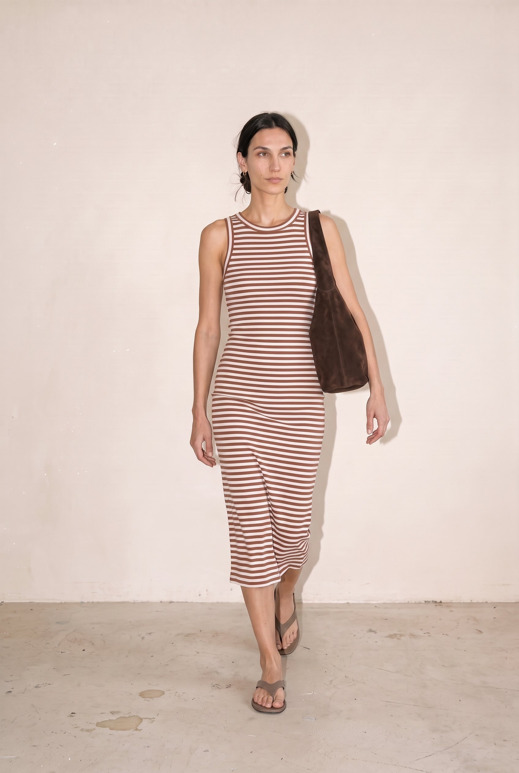 Striped Ribbed Tank Dress Brick