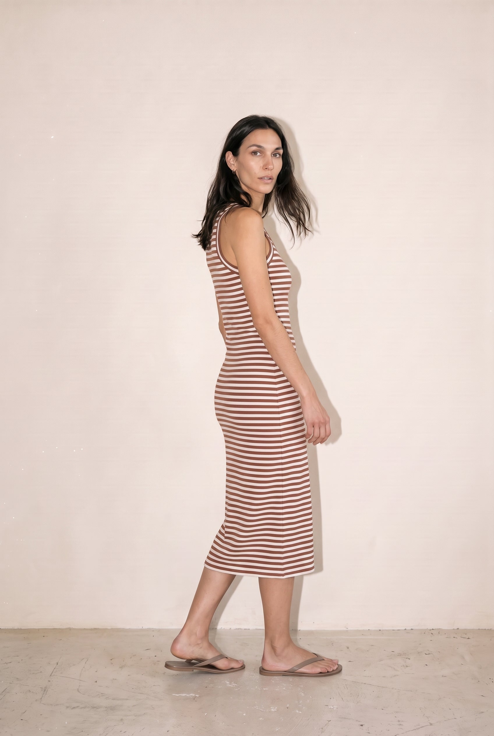 Striped Ribbed Tank Dress Brick
