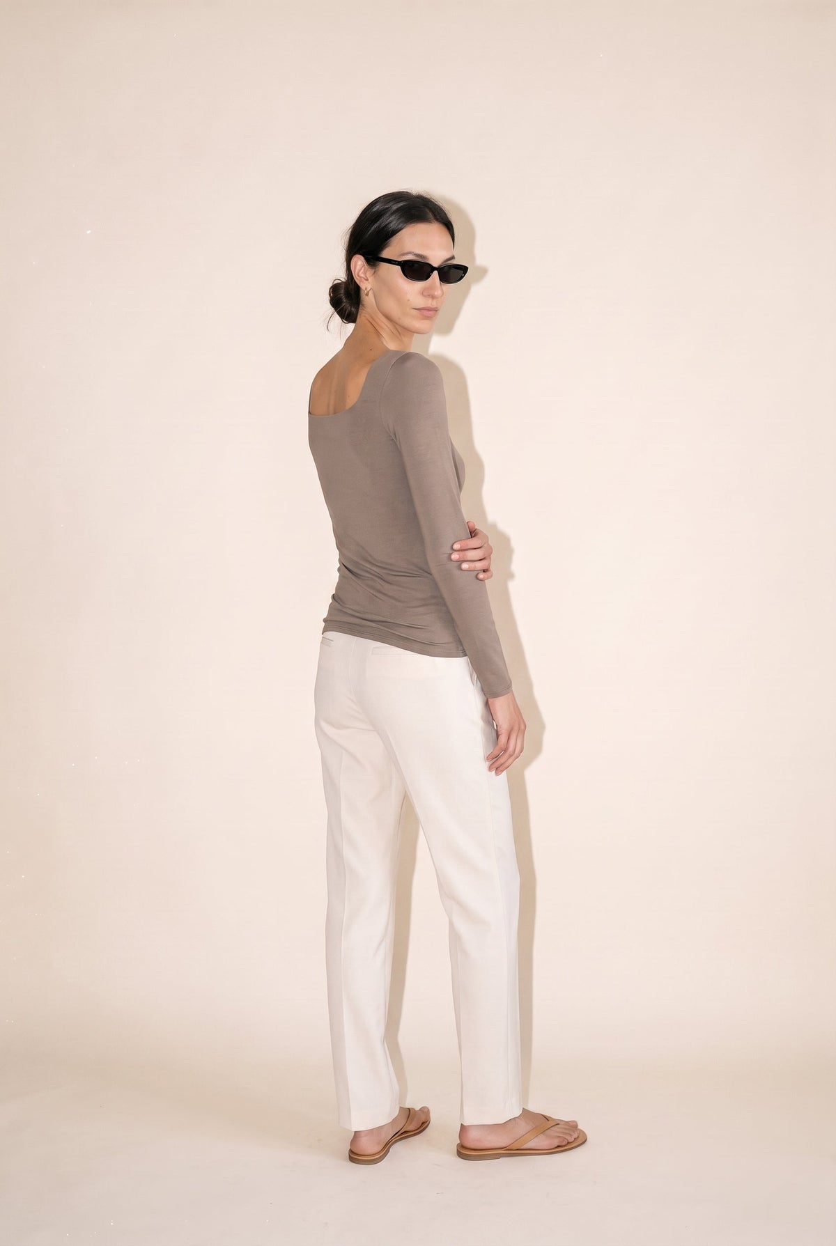 Double Layered Square Neck L/S Top Olive Wasabi + Mint