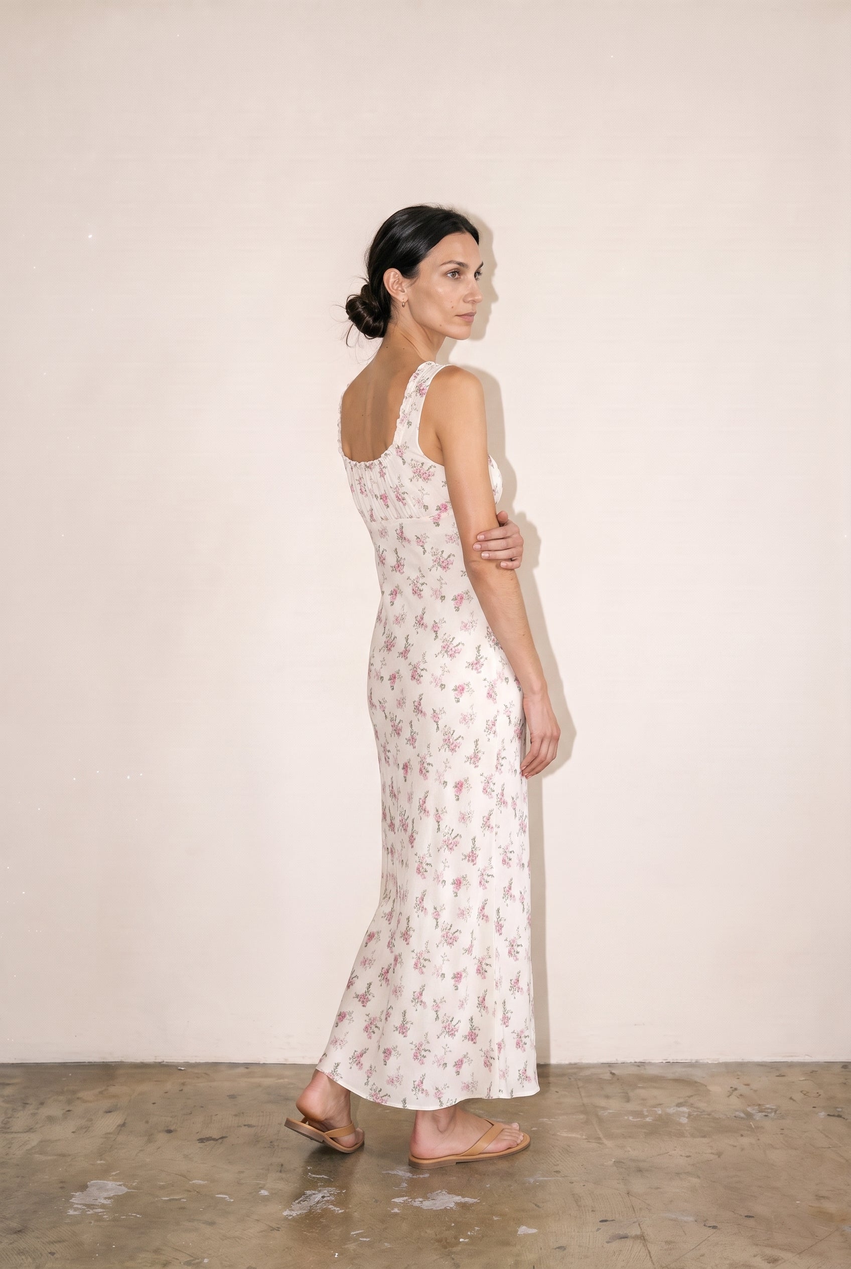Willow Floral Maxi Open Back Lace Detail Tie Back Dress Off White