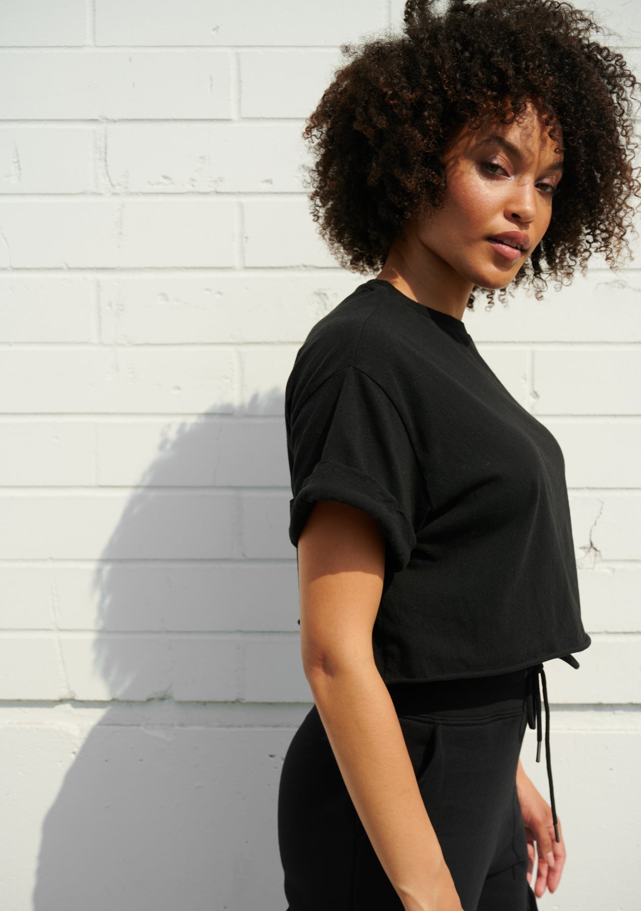 Rolled Sleeve Cropped T-Shirt