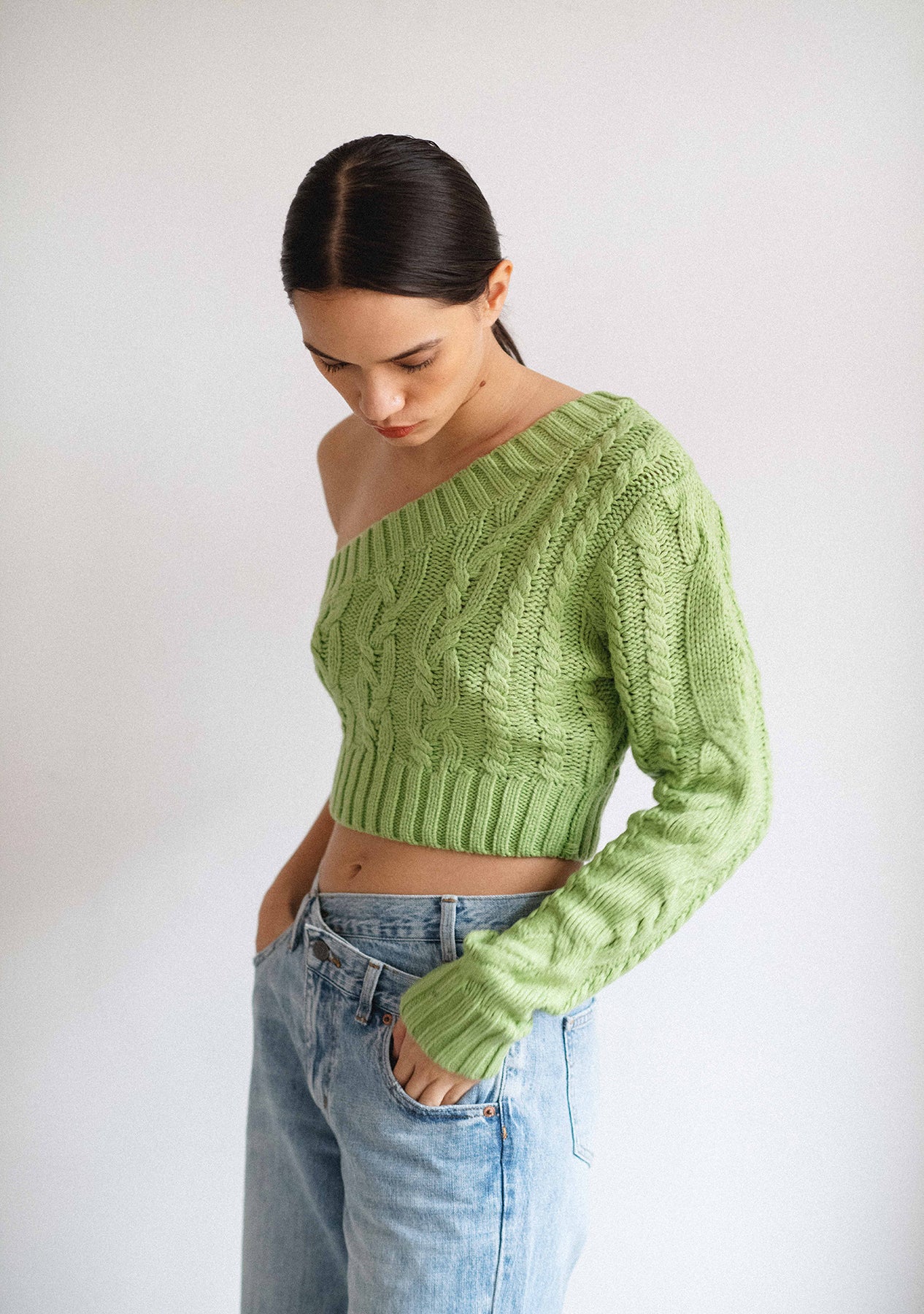 Knitted one clearance shoulder crop top