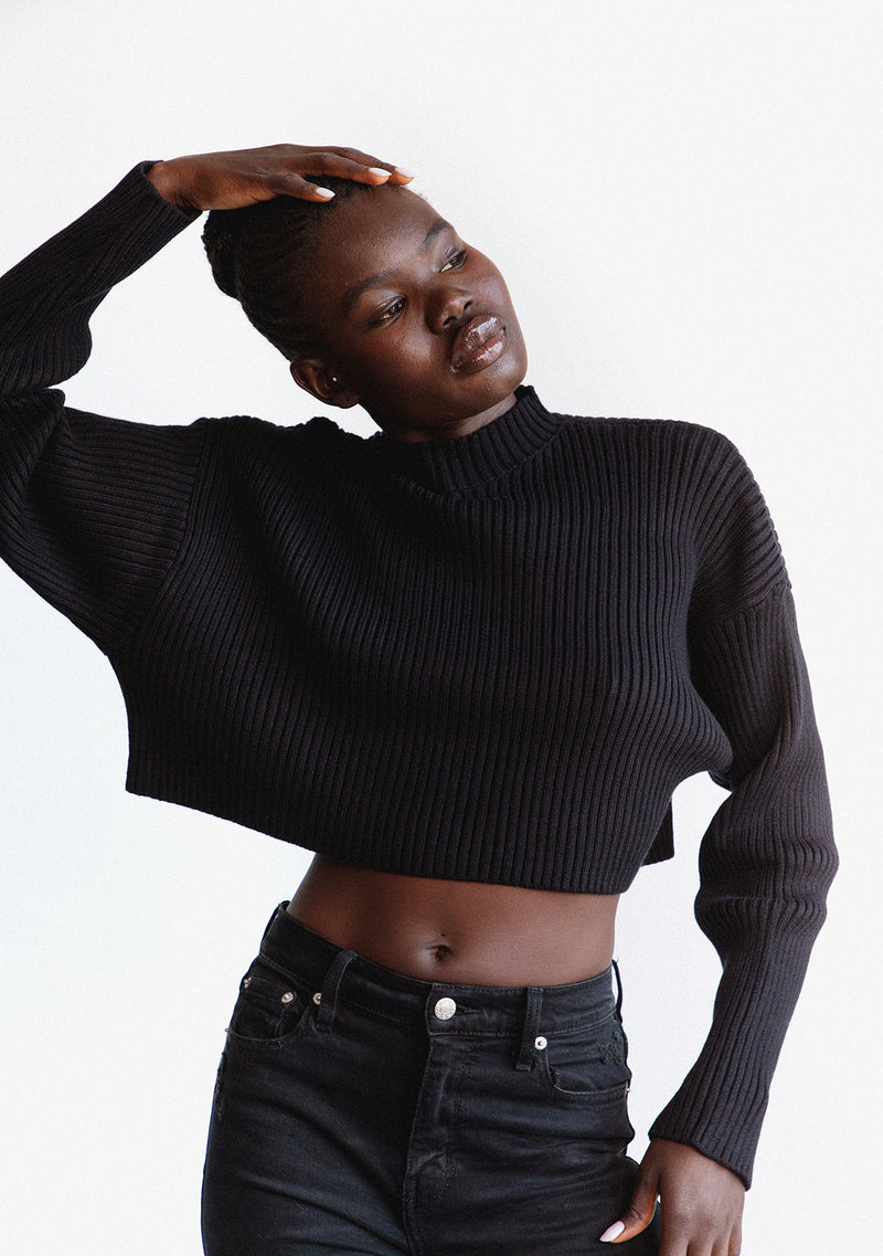 Ls Ribbed Cropped Sweater
