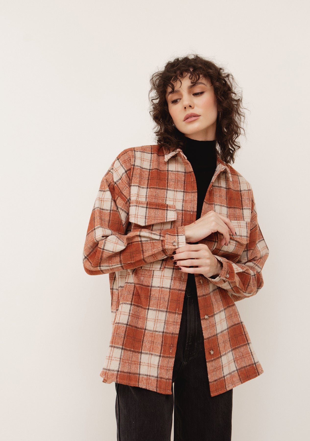 Oversized Plaid Jacket w Pocket