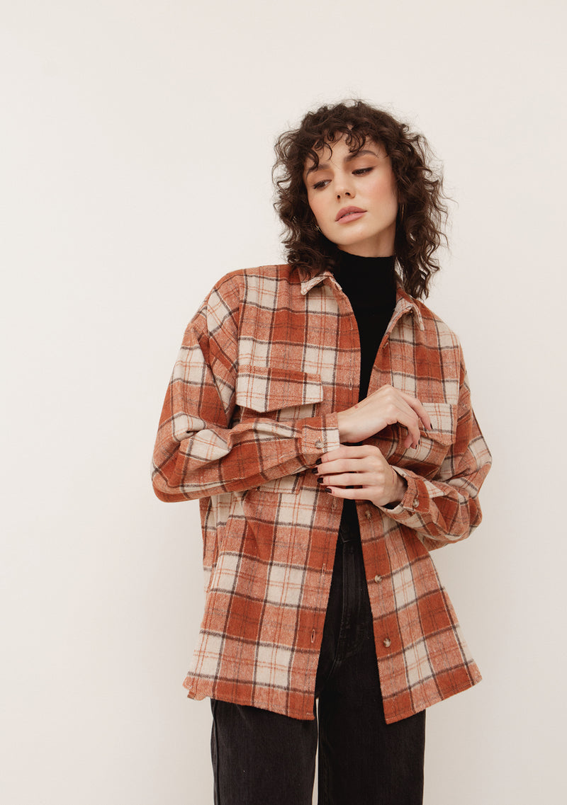 Oversized Plaid Jacket w Pocket